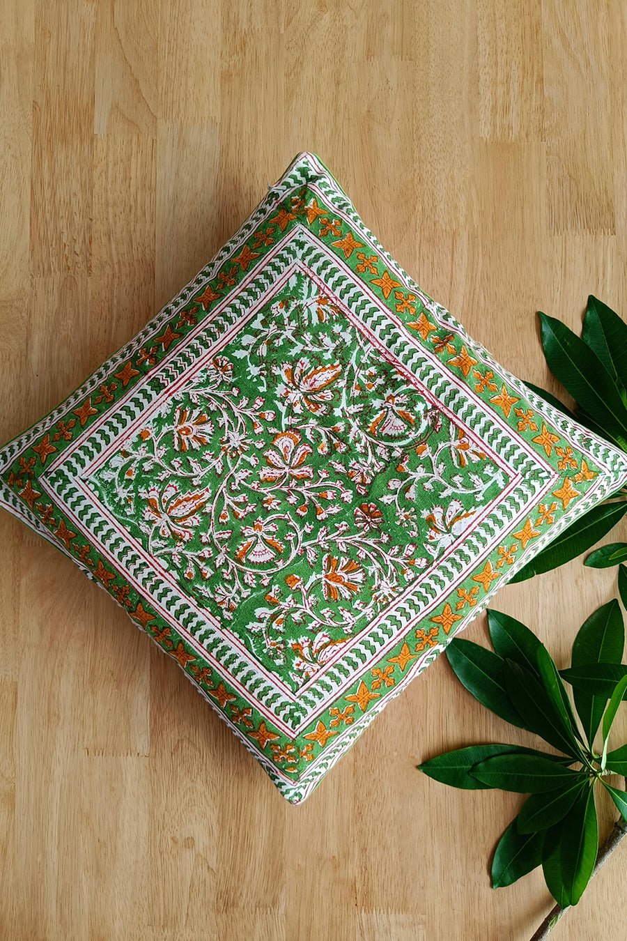 'Green Garden' Hand Printed Cotton Cushion Set Of Two - SootiSyahi