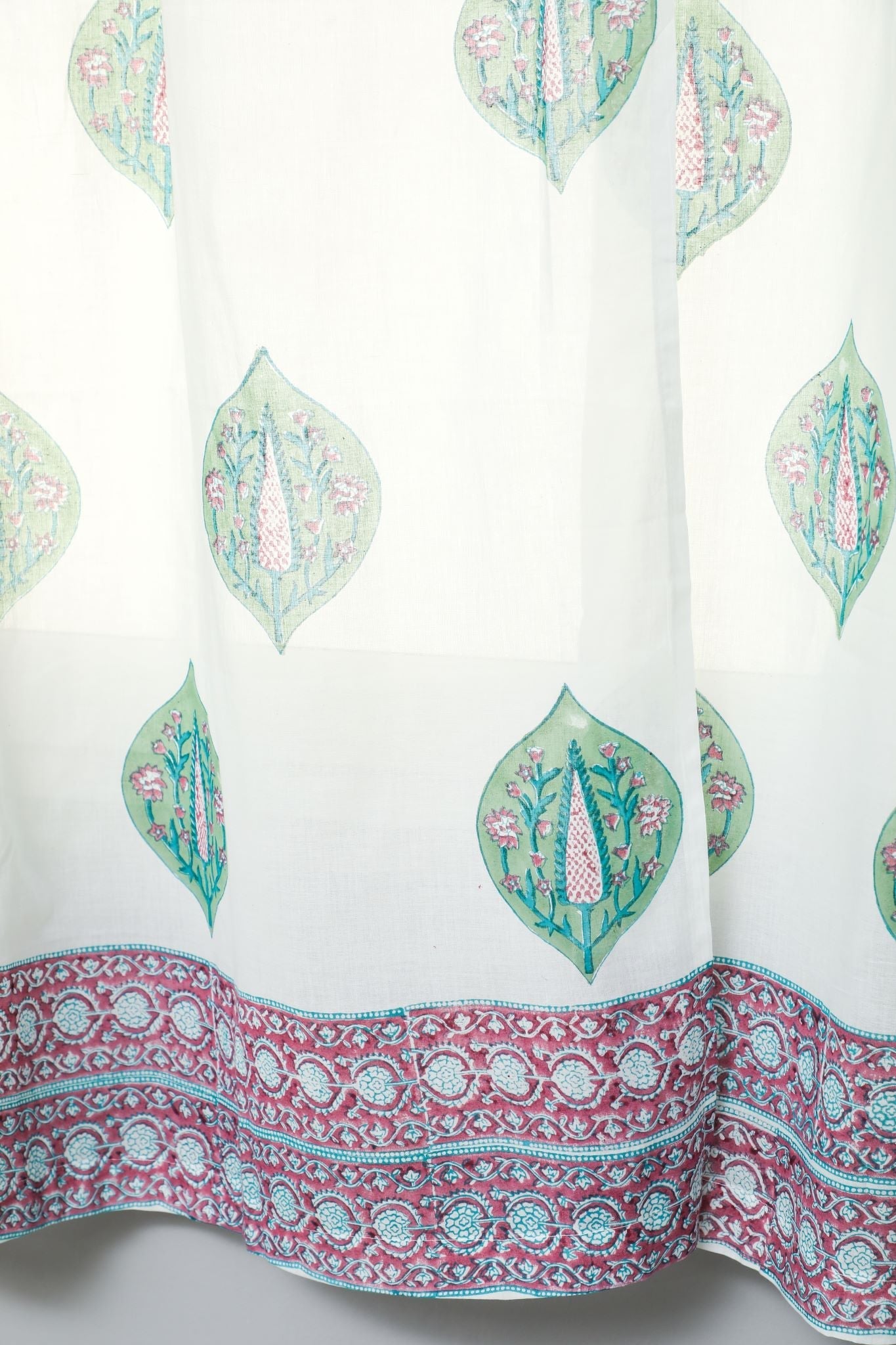 'Green Palm' Handblock Printed Cotton Window Curtain - SootiSyahi