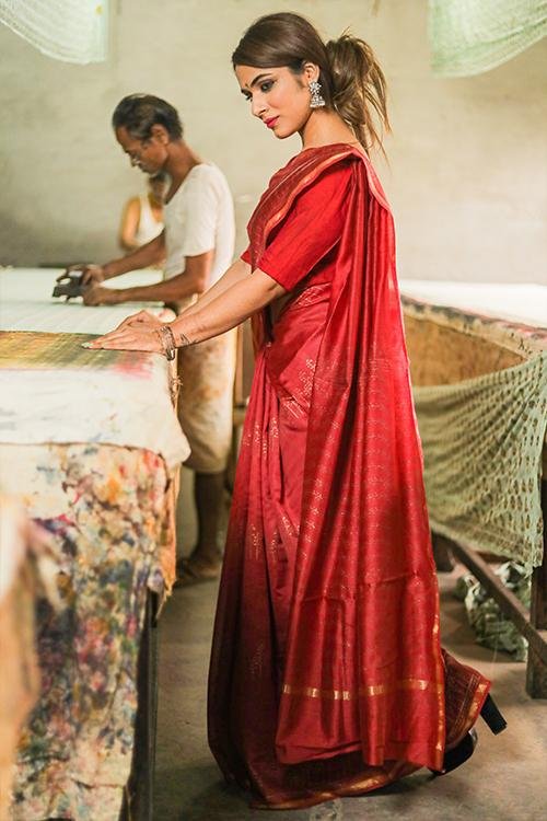 Handblock Print Chanderi Silk Saree - SootiSyahi