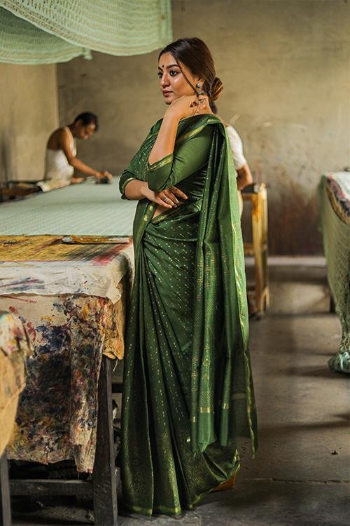 Handblock Print Chanderi Silk Saree - SootiSyahi