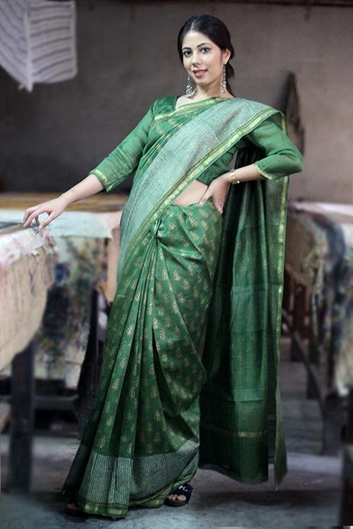 Handblock Print Chanderi Silk Saree - SootiSyahi