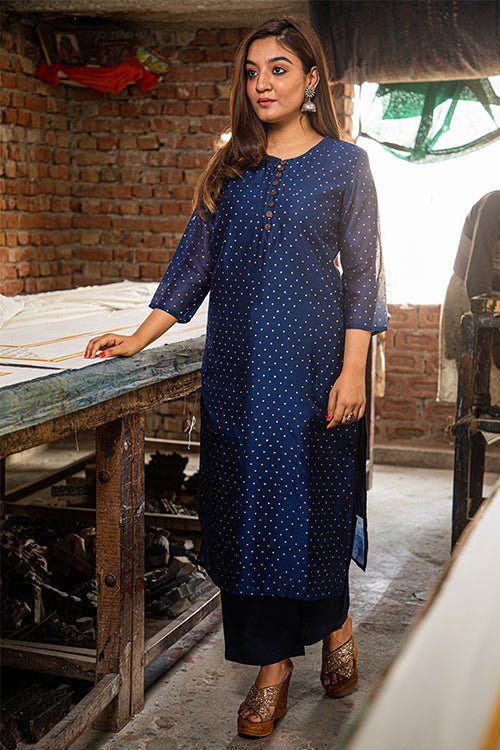 HANDBLOCK PRINTED CHANDERI KURTI - SootiSyahi