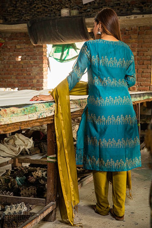 HANDBLOCK PRINTED CHANDERI KURTI - SootiSyahi