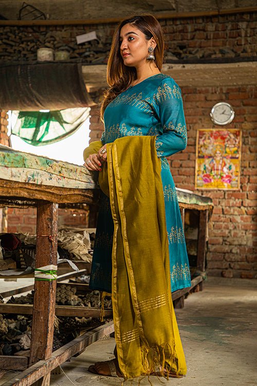 HANDBLOCK PRINTED CHANDERI KURTI - SootiSyahi