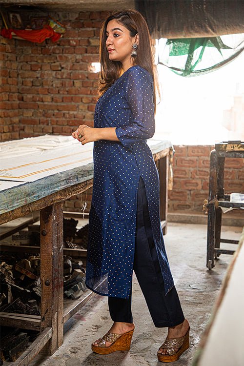 HANDBLOCK PRINTED CHANDERI KURTI - SootiSyahi