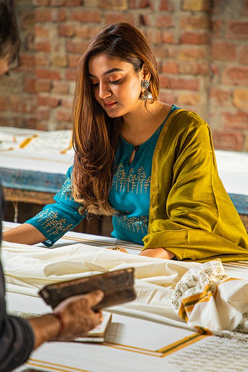 HANDBLOCK PRINTED CHANDERI KURTI - SootiSyahi