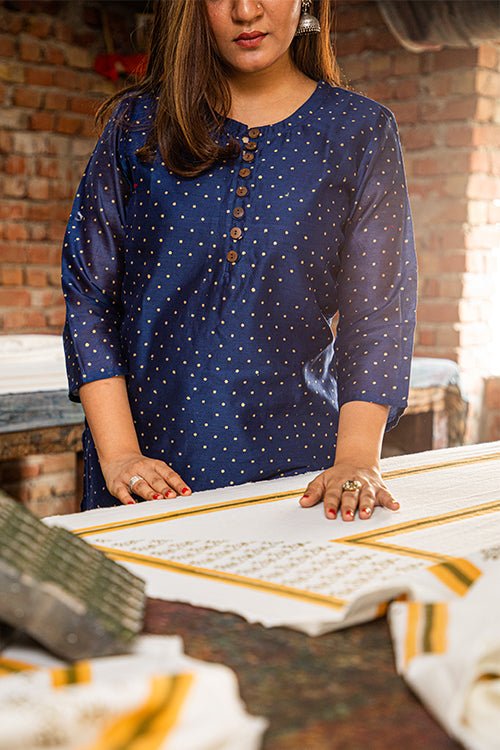 HANDBLOCK PRINTED CHANDERI KURTI - SootiSyahi