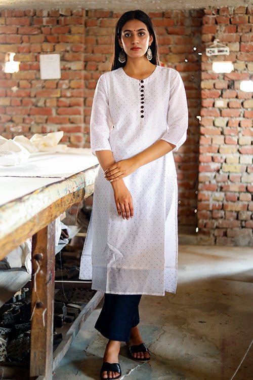 HANDBLOCK PRINTED CHANDERI SILK KURTI - SootiSyahi