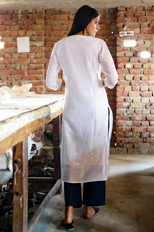 HANDBLOCK PRINTED CHANDERI SILK KURTI - SootiSyahi
