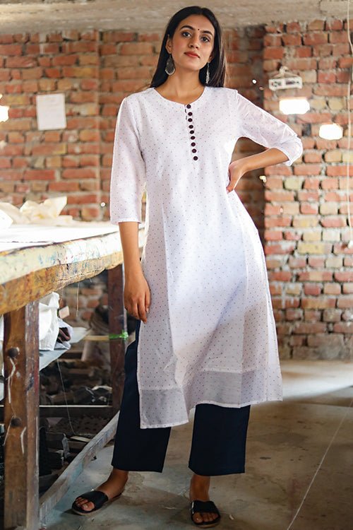 HANDBLOCK PRINTED CHANDERI SILK KURTI - SootiSyahi