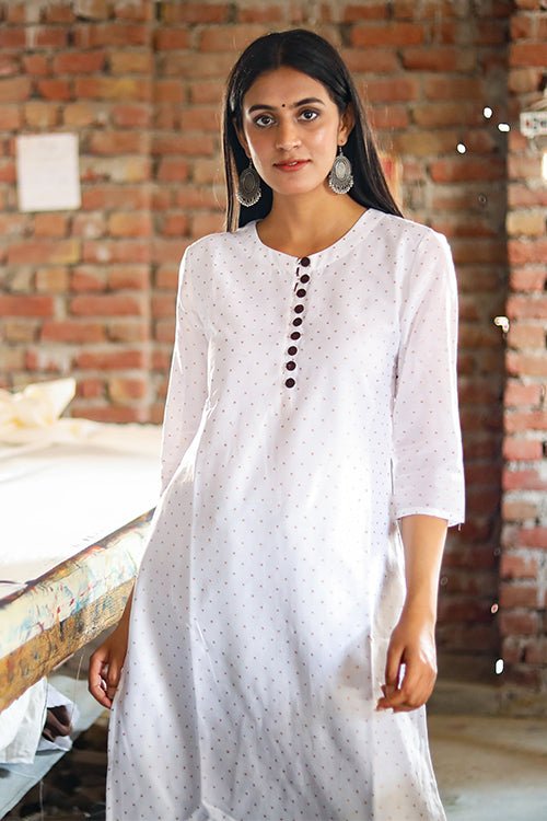 HANDBLOCK PRINTED CHANDERI SILK KURTI - SootiSyahi