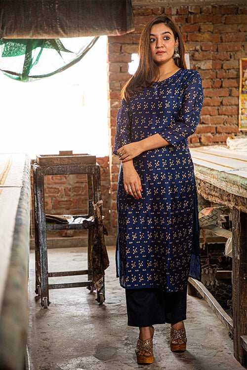 HANDBLOCK PRINTED CHANDERI SILK KURTI - SootiSyahi