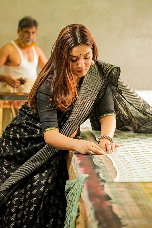 Handblock Printed Chanderi Silk Saree - SootiSyahi