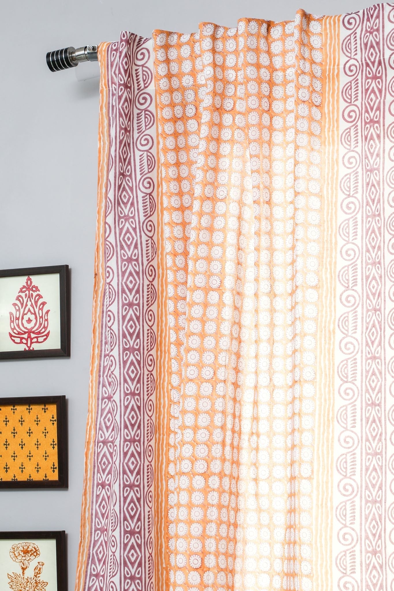 'Harvest sun' Handblock Printed Cotton Window Curtain - SootiSyahi