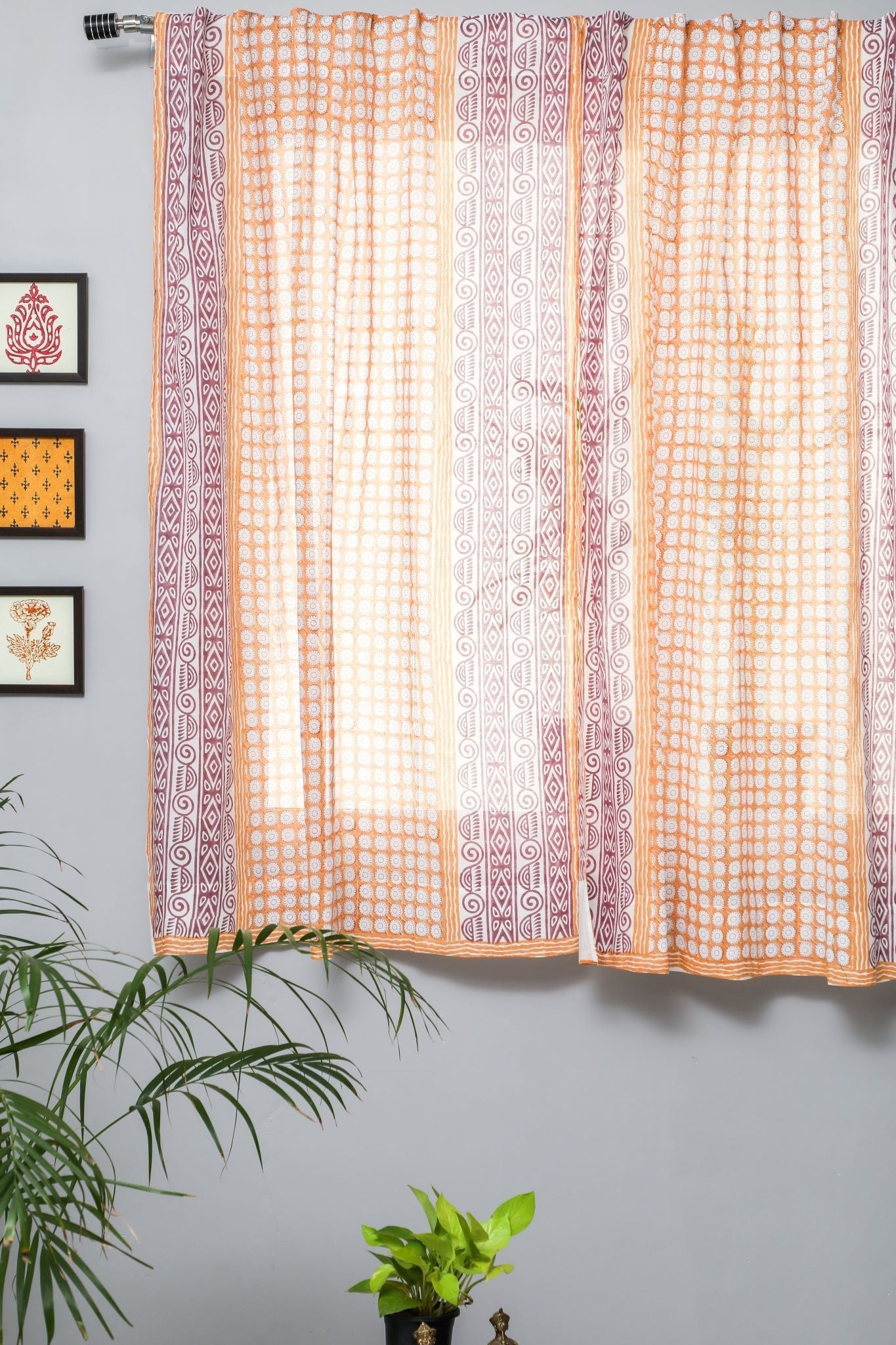 'Harvest sun' Handblock Printed Cotton Window Curtain - SootiSyahi