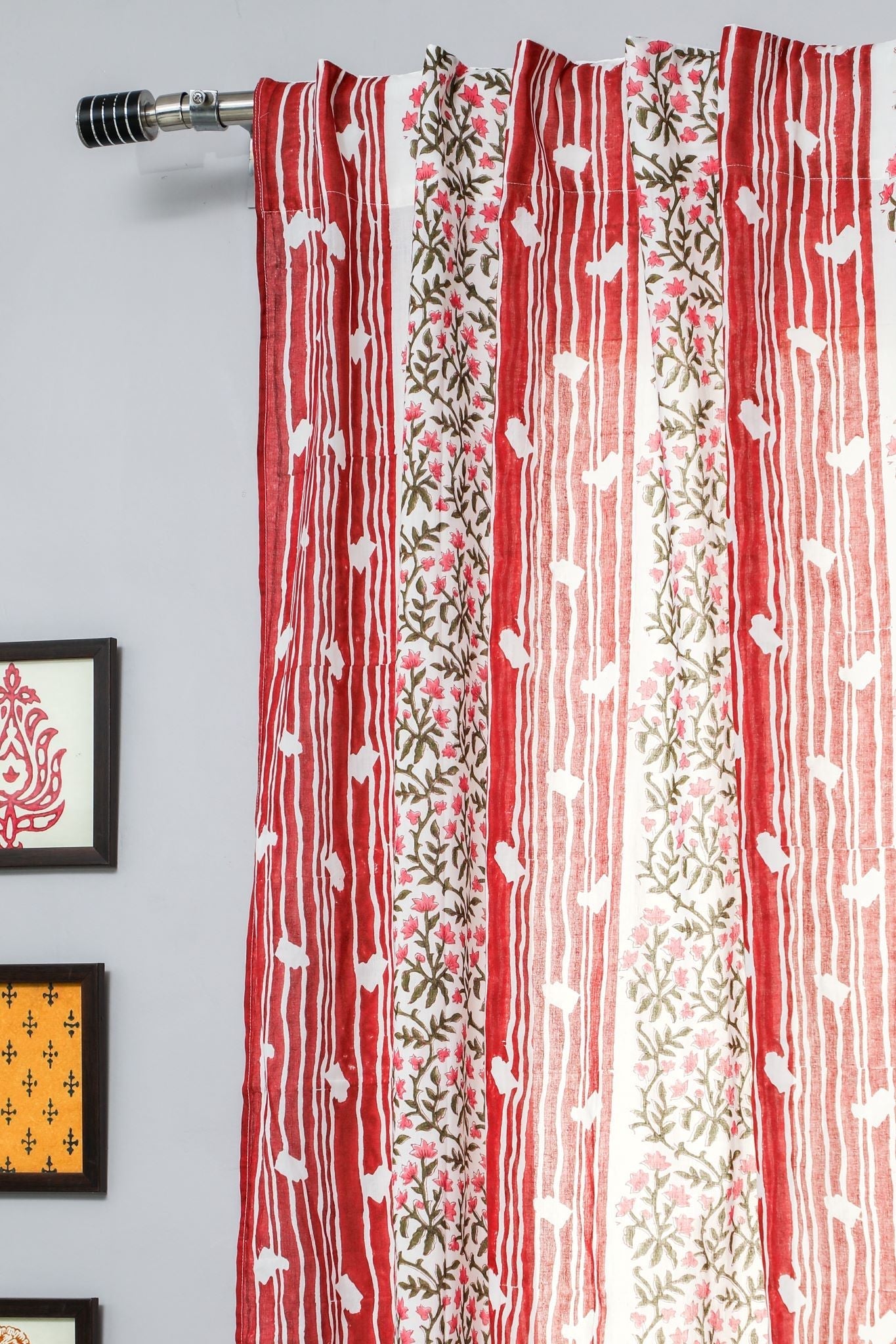 'Haven Glazing ' Handblock Printed Cotton Window Curtain - SootiSyahi