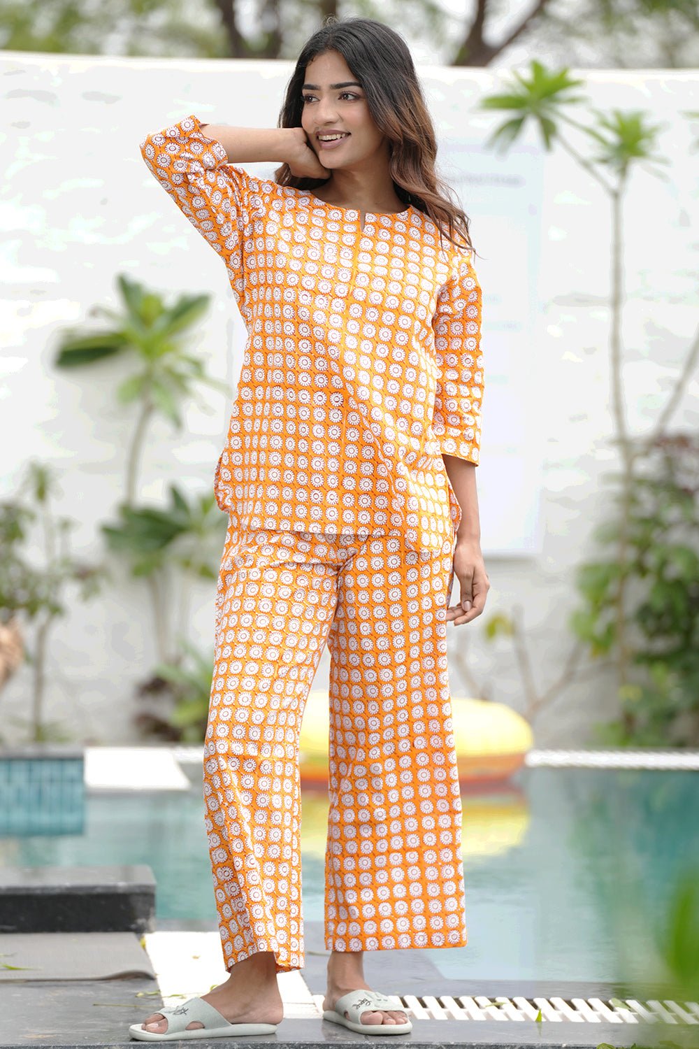 Hazara Bazaar Block Printed Night suit - SootiSyahi