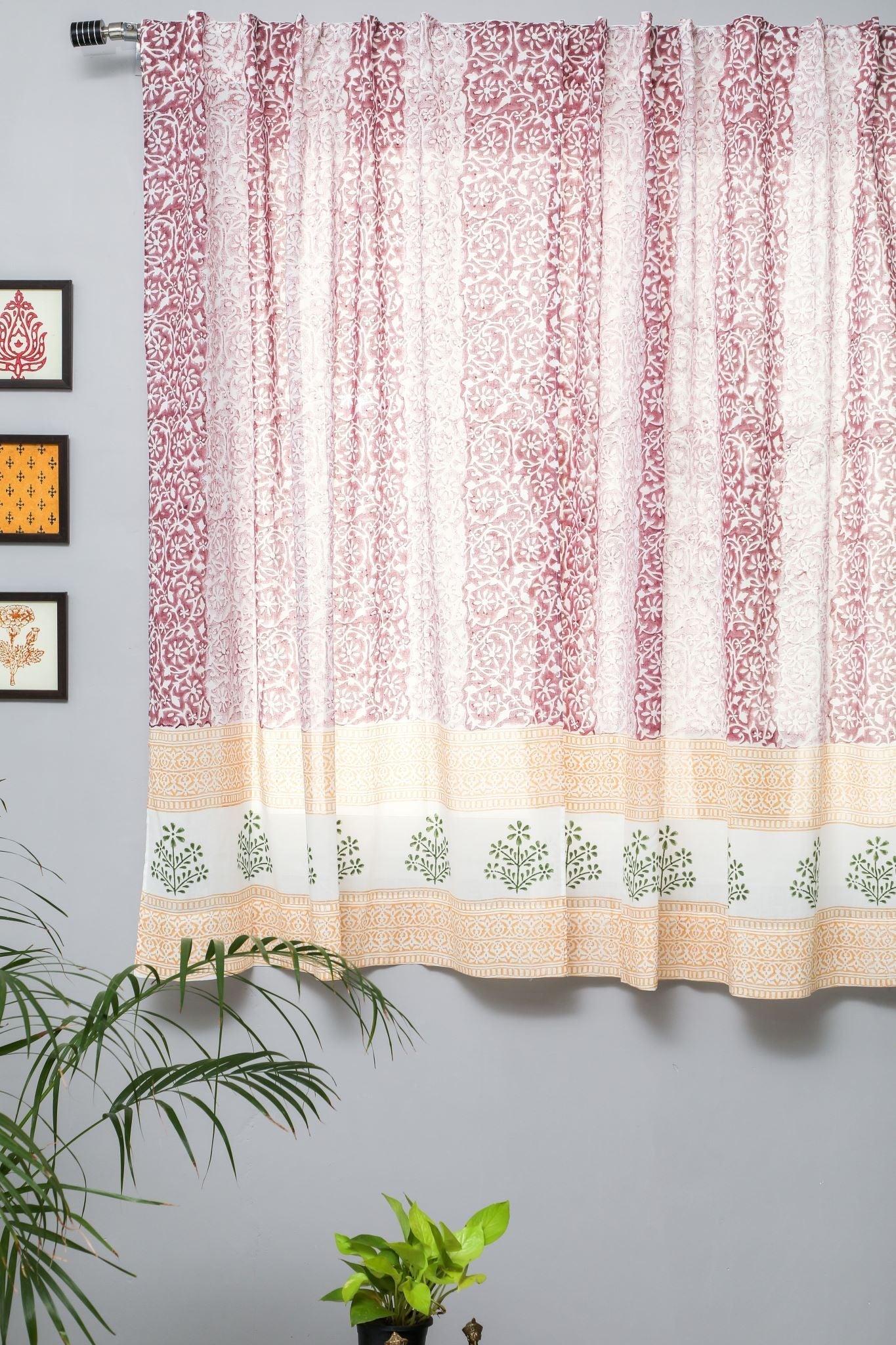'Heavenly Homeland' Handblock Printed Cotton Window Curtain - SootiSyahi