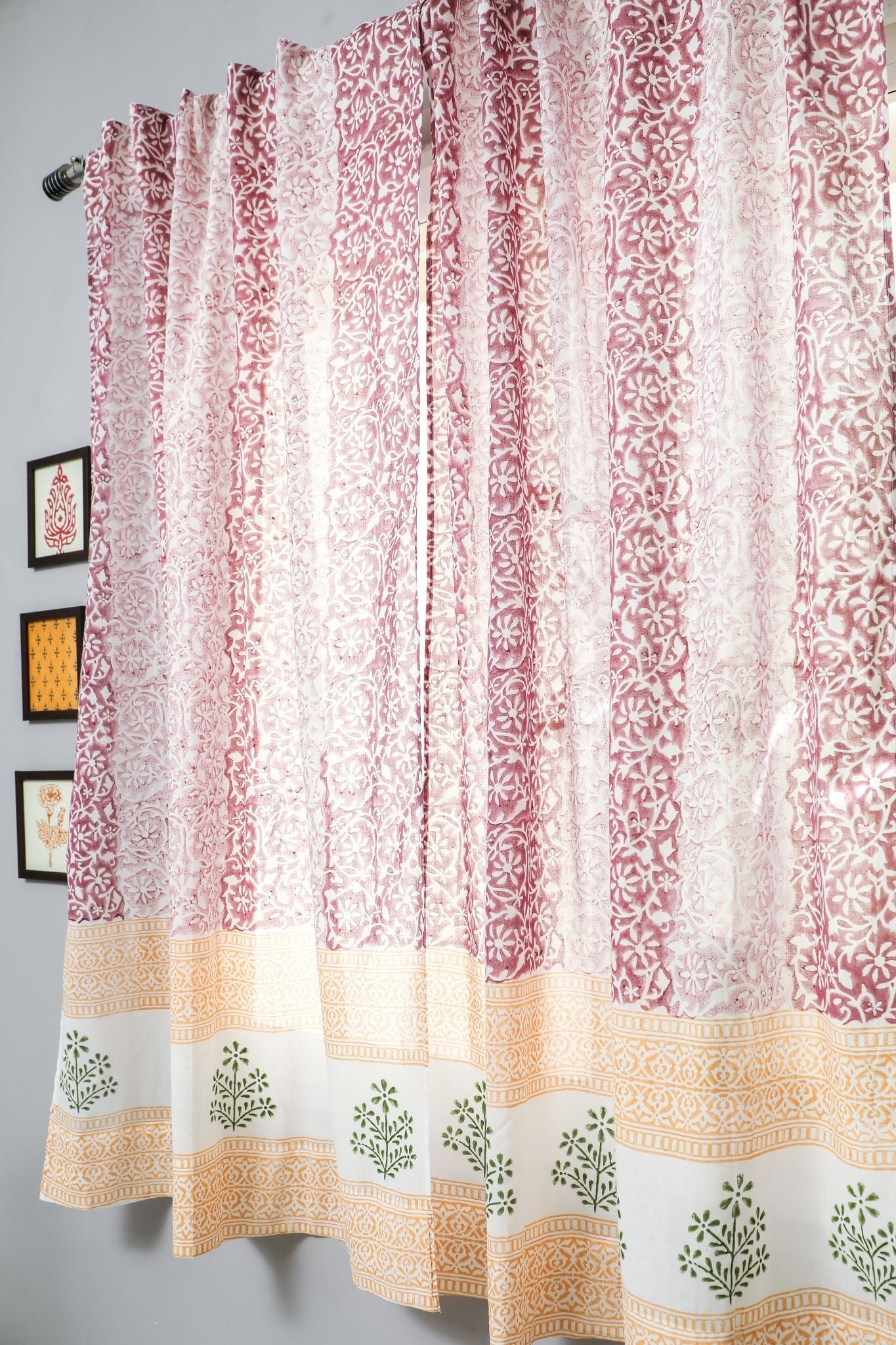 'Heavenly Homeland' Handblock Printed Cotton Window Curtain - SootiSyahi