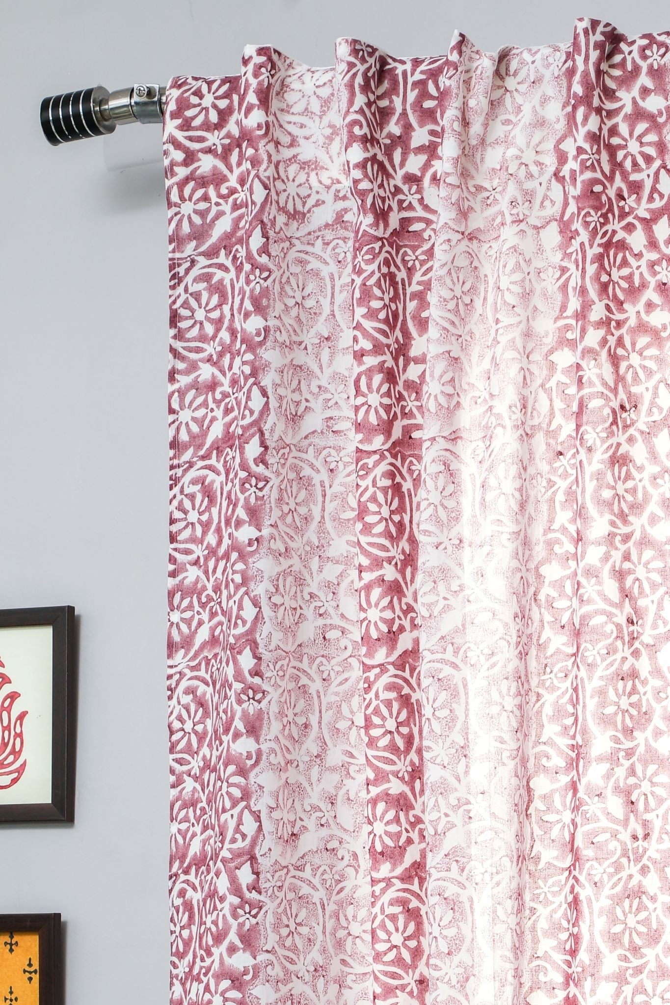 'Heavenly Homeland' Handblock Printed Cotton Window Curtain - SootiSyahi