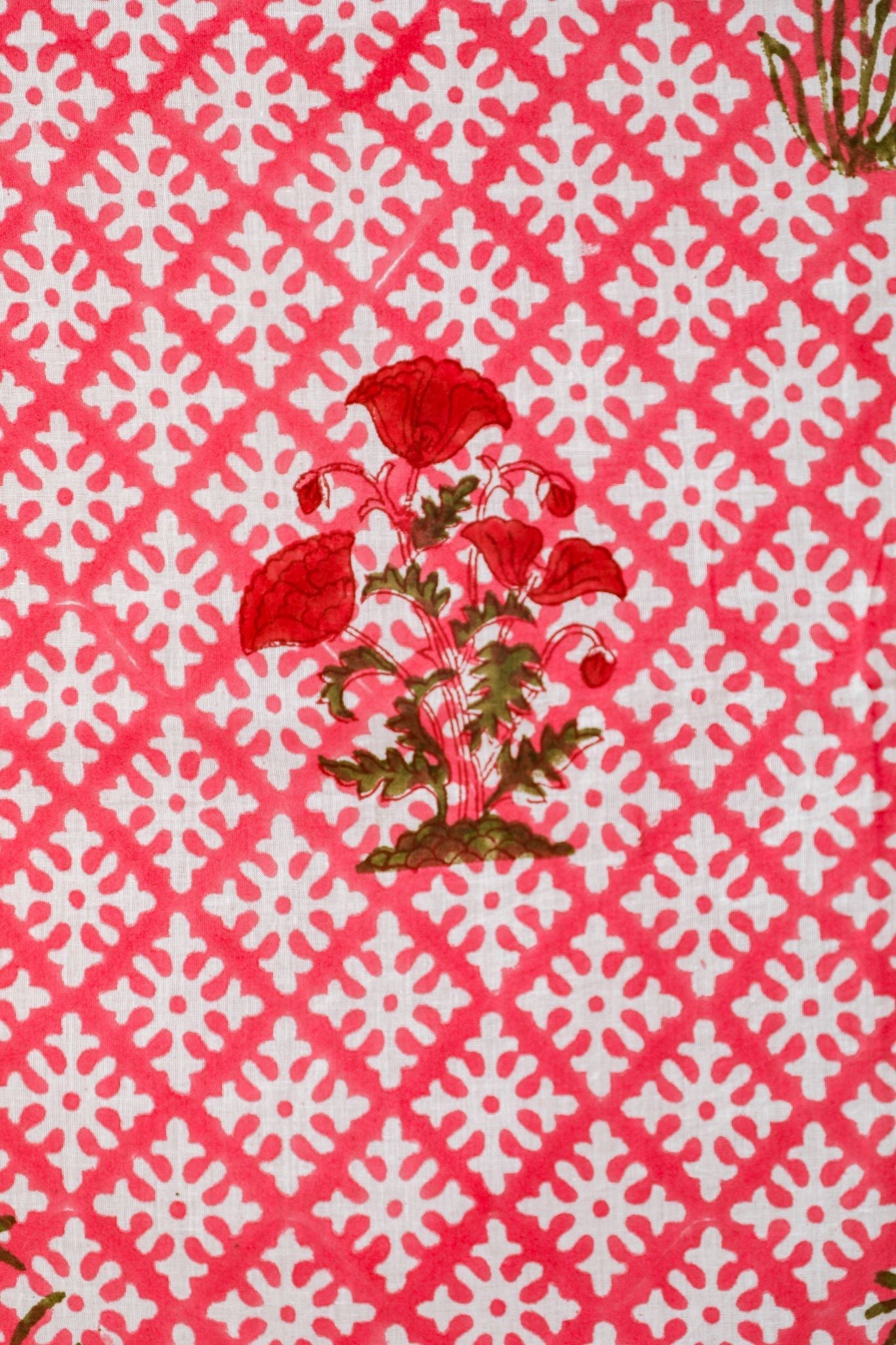 'Jade Rose' Handblock Printed Cotton Window Curtain - SootiSyahi