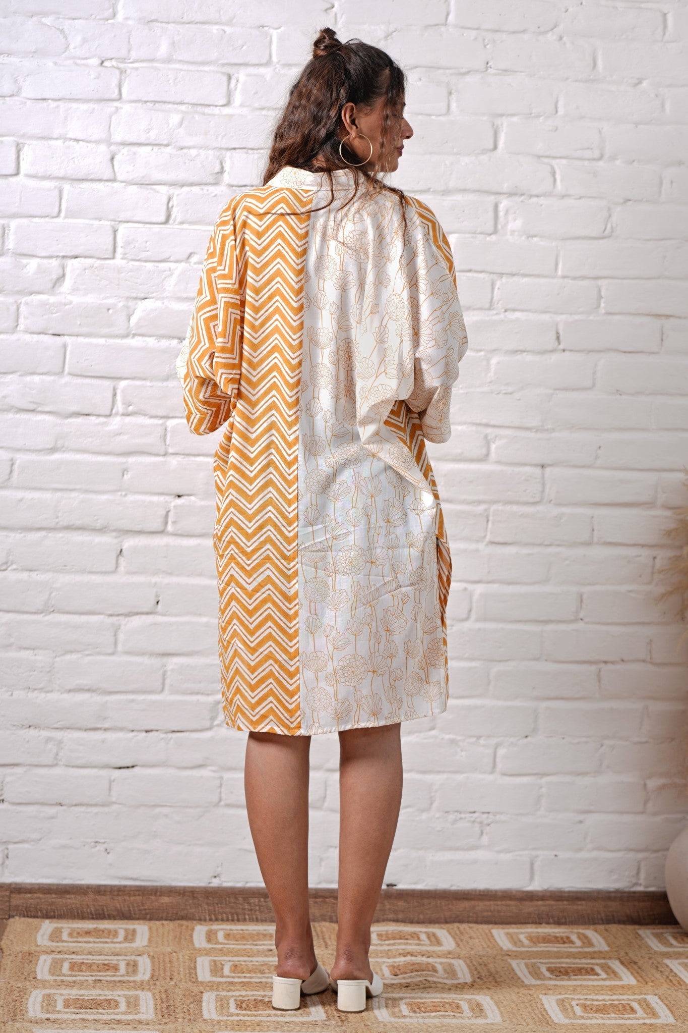 Jazzie Yellow Hand Block Printed Oversize Shirt - SootiSyahi