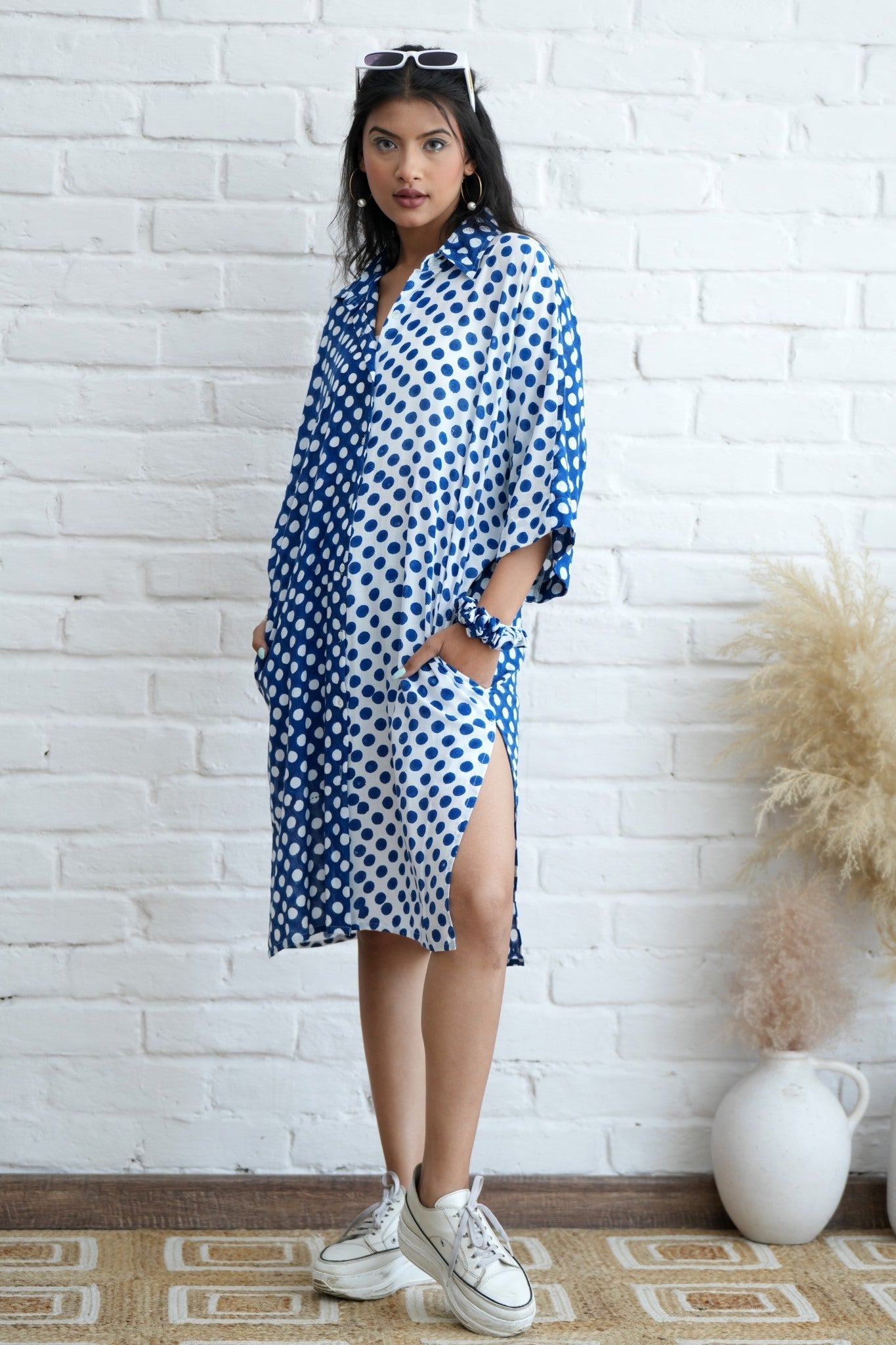 Joyce in Blue Hand Block Printed Oversize Shirt - SootiSyahi