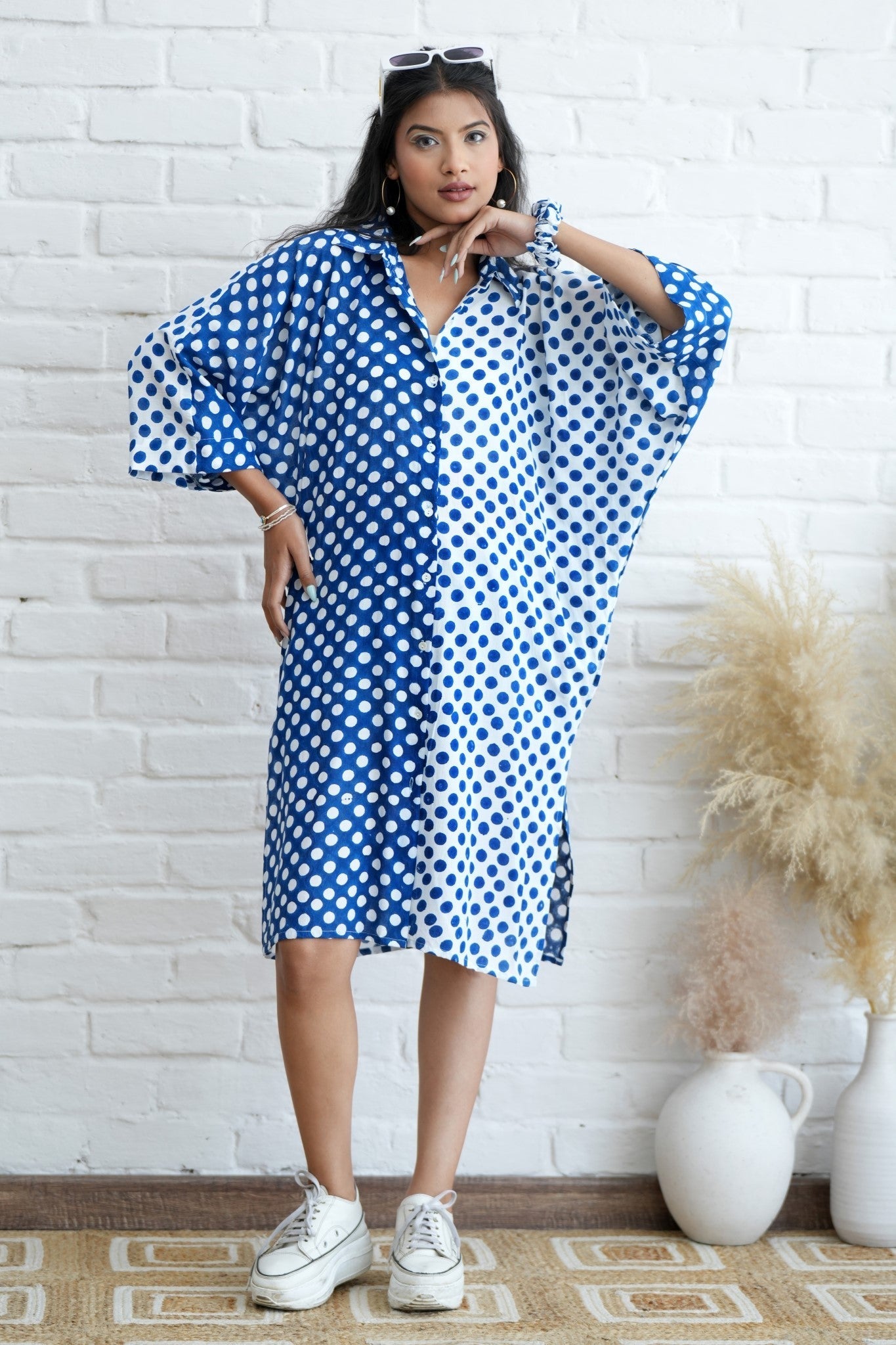 Joyce in Blue Hand Block Printed Oversize Shirt - SootiSyahi