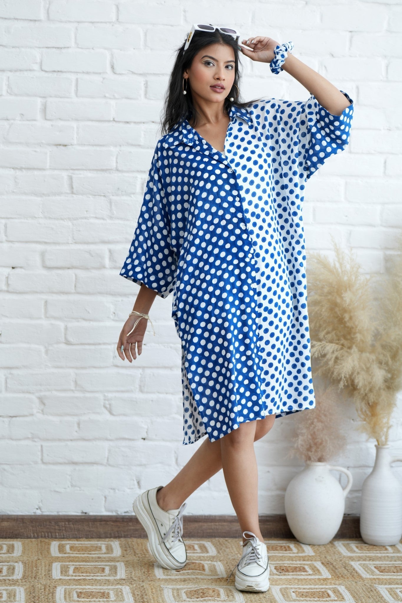 Joyce in Blue Hand Block Printed Oversize Shirt - SootiSyahi