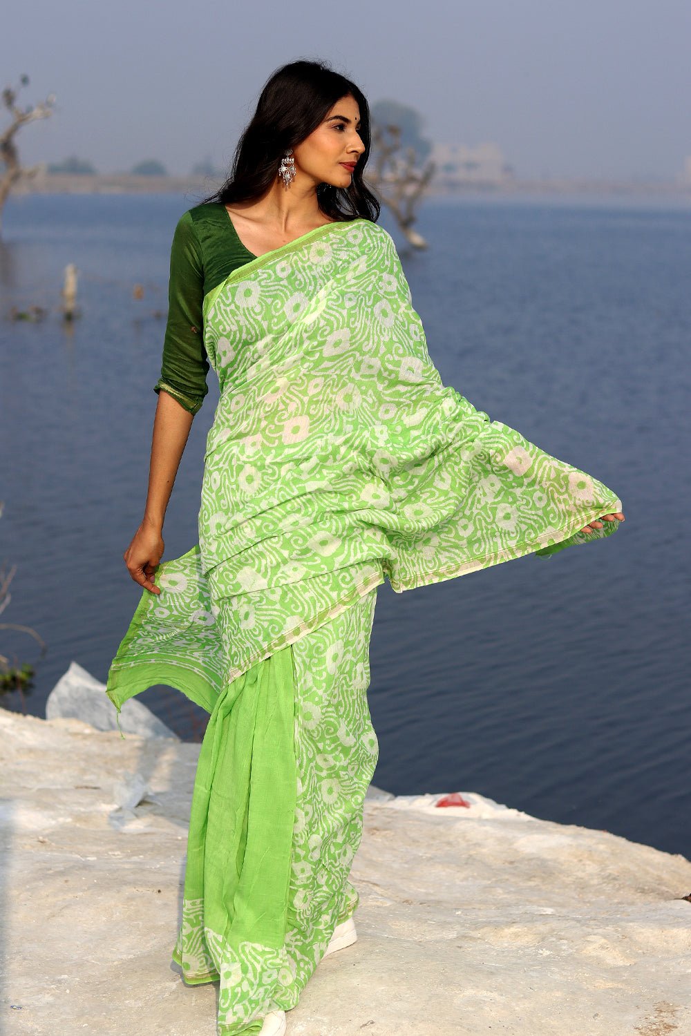 "Kachi Kairi" Batik Chanderi Saree - SootiSyahi