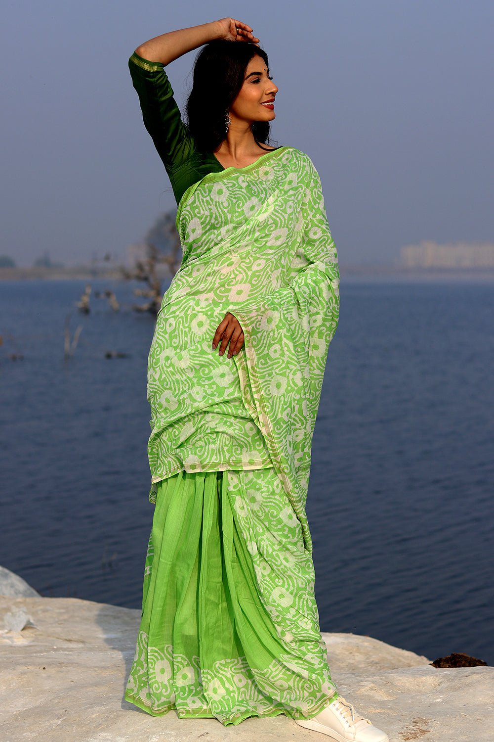 "Kachi Kairi" Batik Chanderi Saree - SootiSyahi