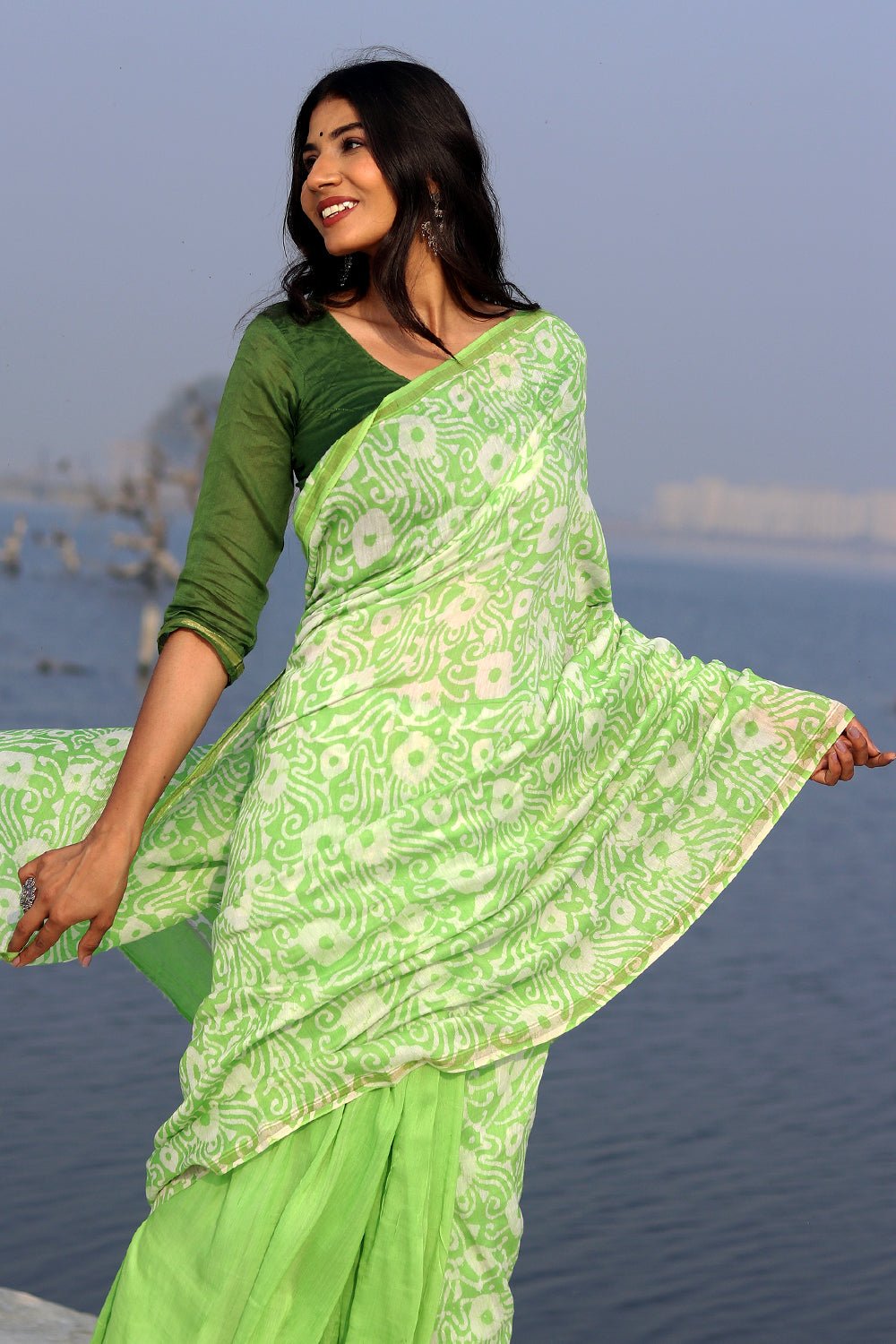 "Kachi Kairi" Batik Chanderi Saree - SootiSyahi