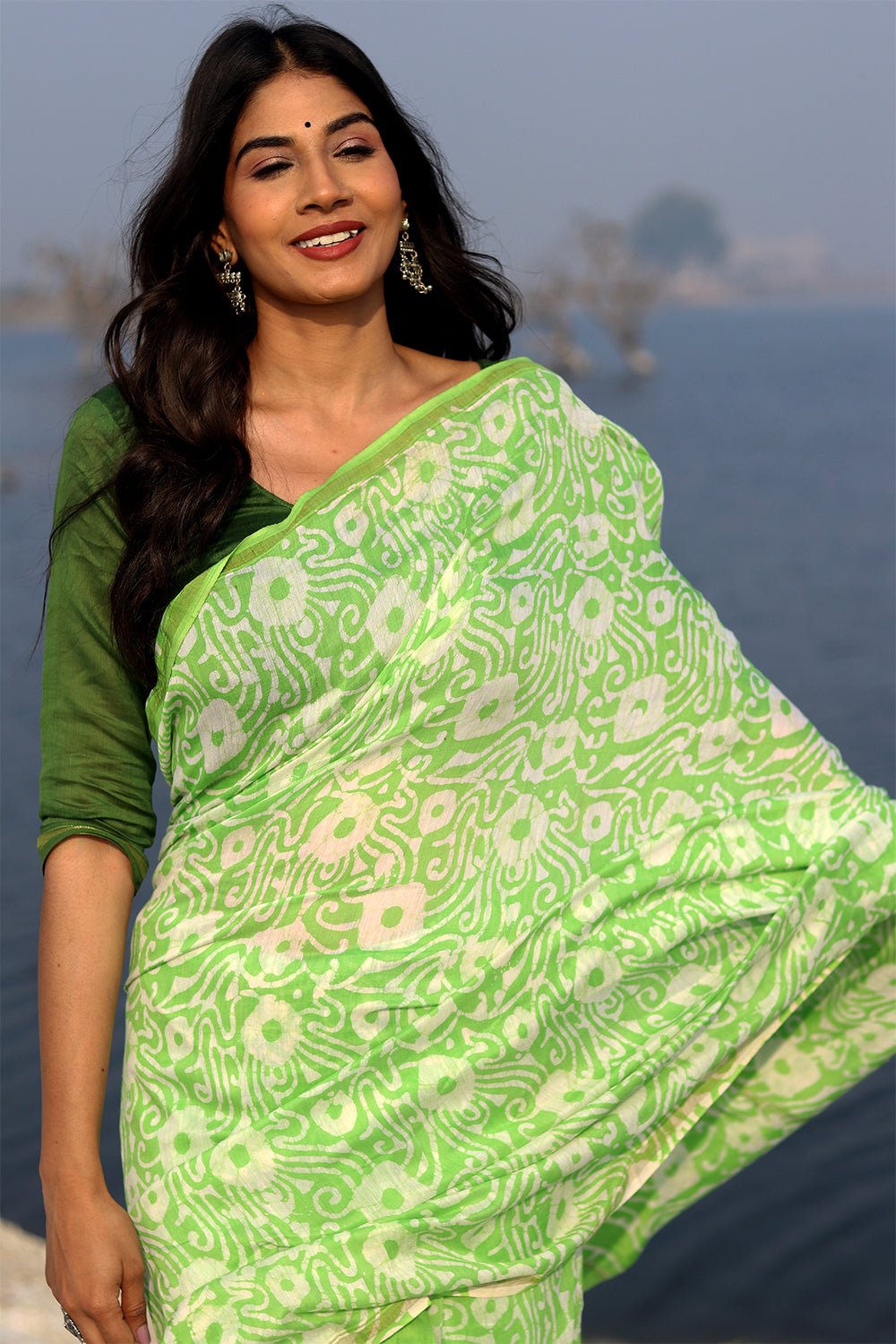 "Kachi Kairi" Batik Chanderi Saree - SootiSyahi