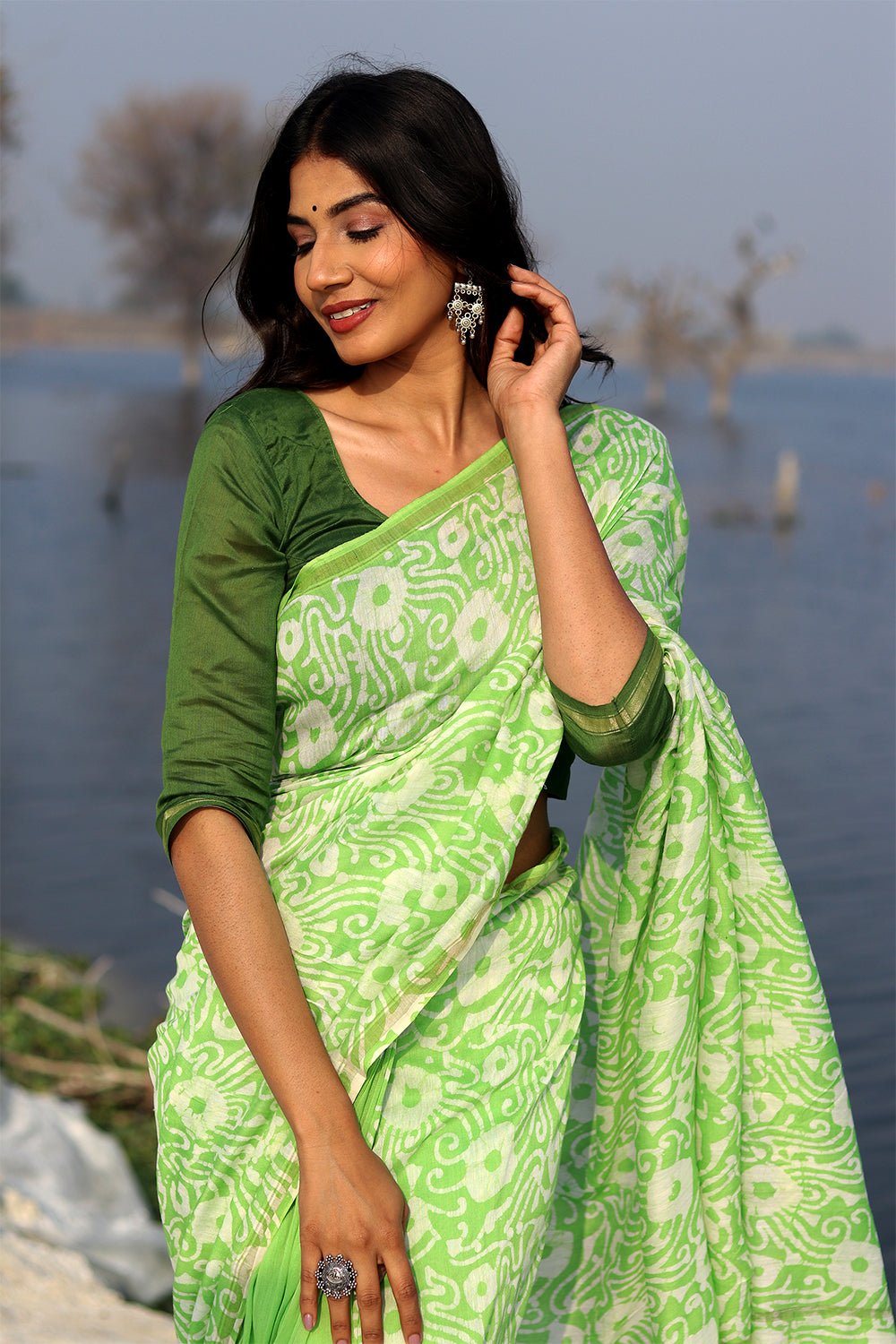 "Kachi Kairi" Batik Chanderi Saree - SootiSyahi