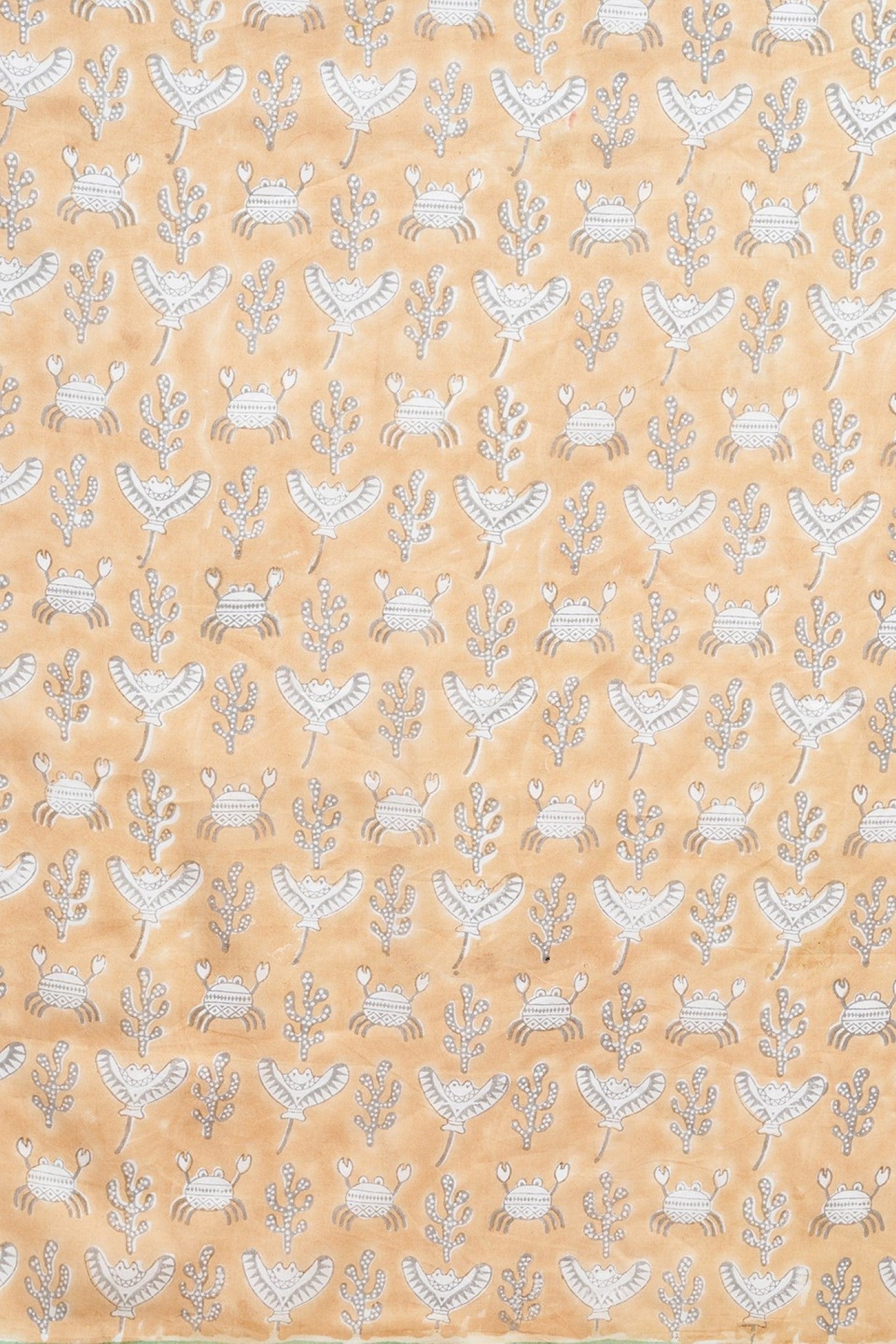 "King Crabs Greeny" HANDBLOCK PRINT MUL COTTON SAREE - SootiSyahi