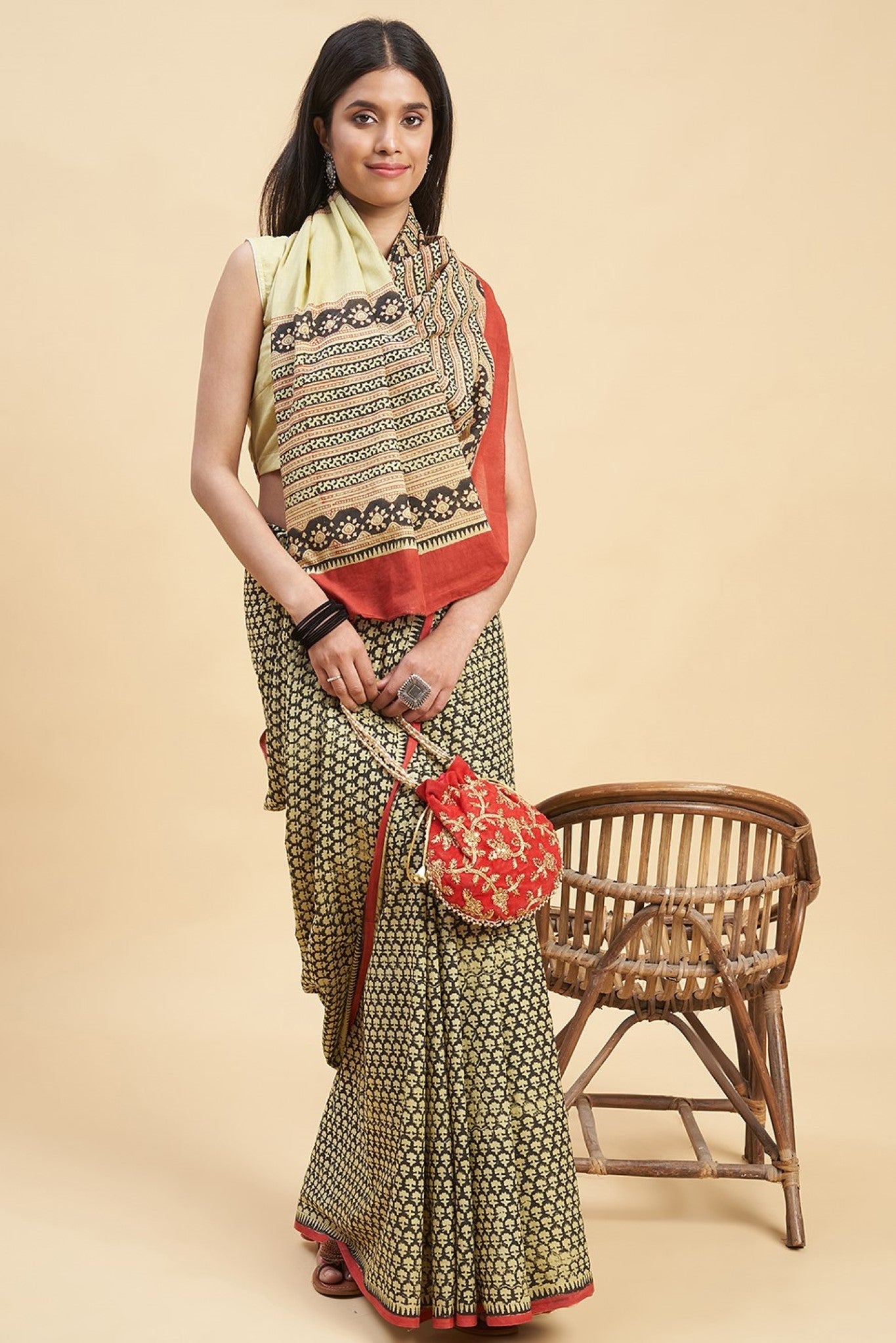 "Liberica" HANDBLOCK PRINT MUL COTTON SAREE - SootiSyahi