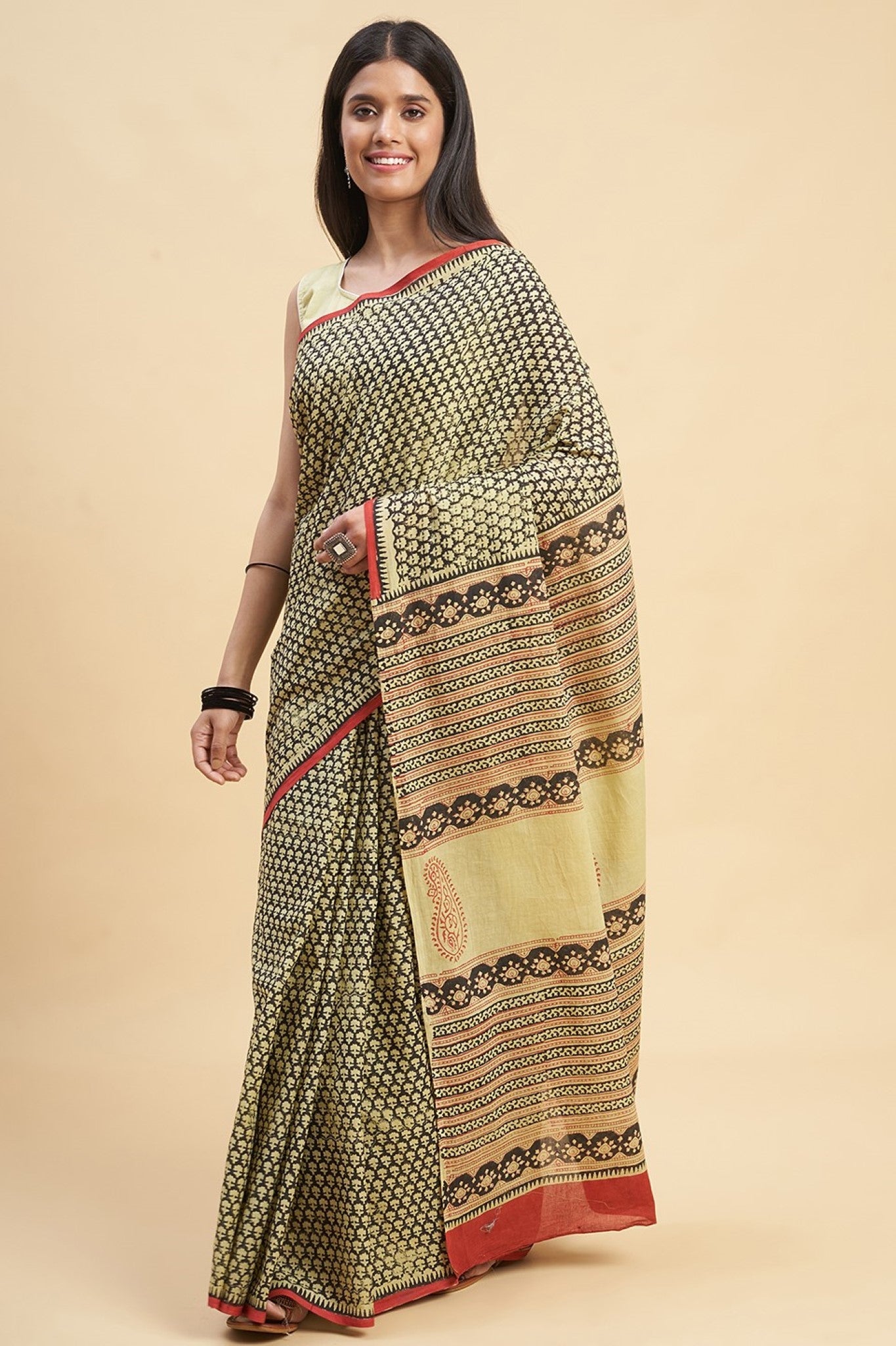 "Liberica" HANDBLOCK PRINT MUL COTTON SAREE - SootiSyahi
