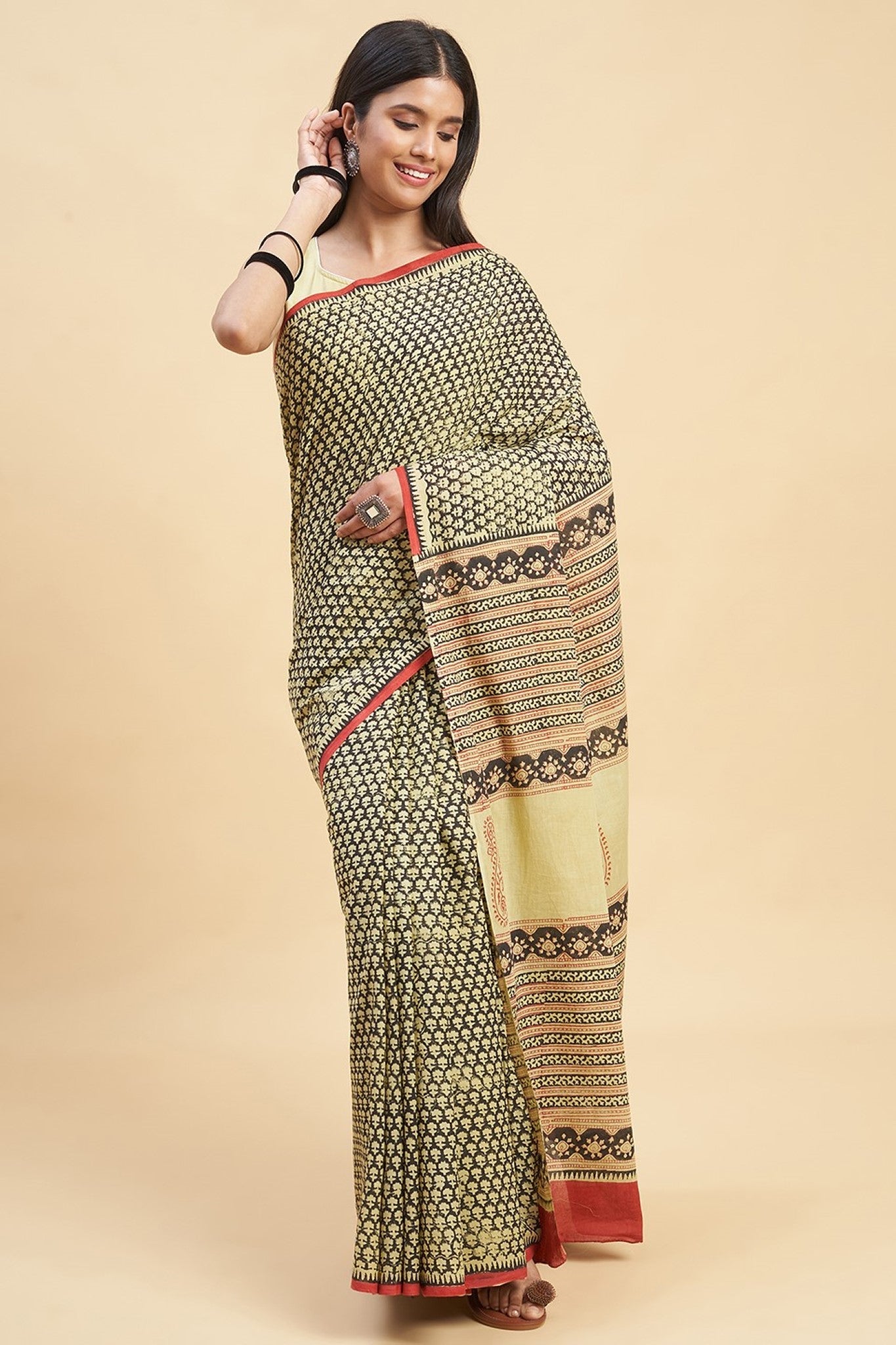 "Liberica" HANDBLOCK PRINT MUL COTTON SAREE - SootiSyahi