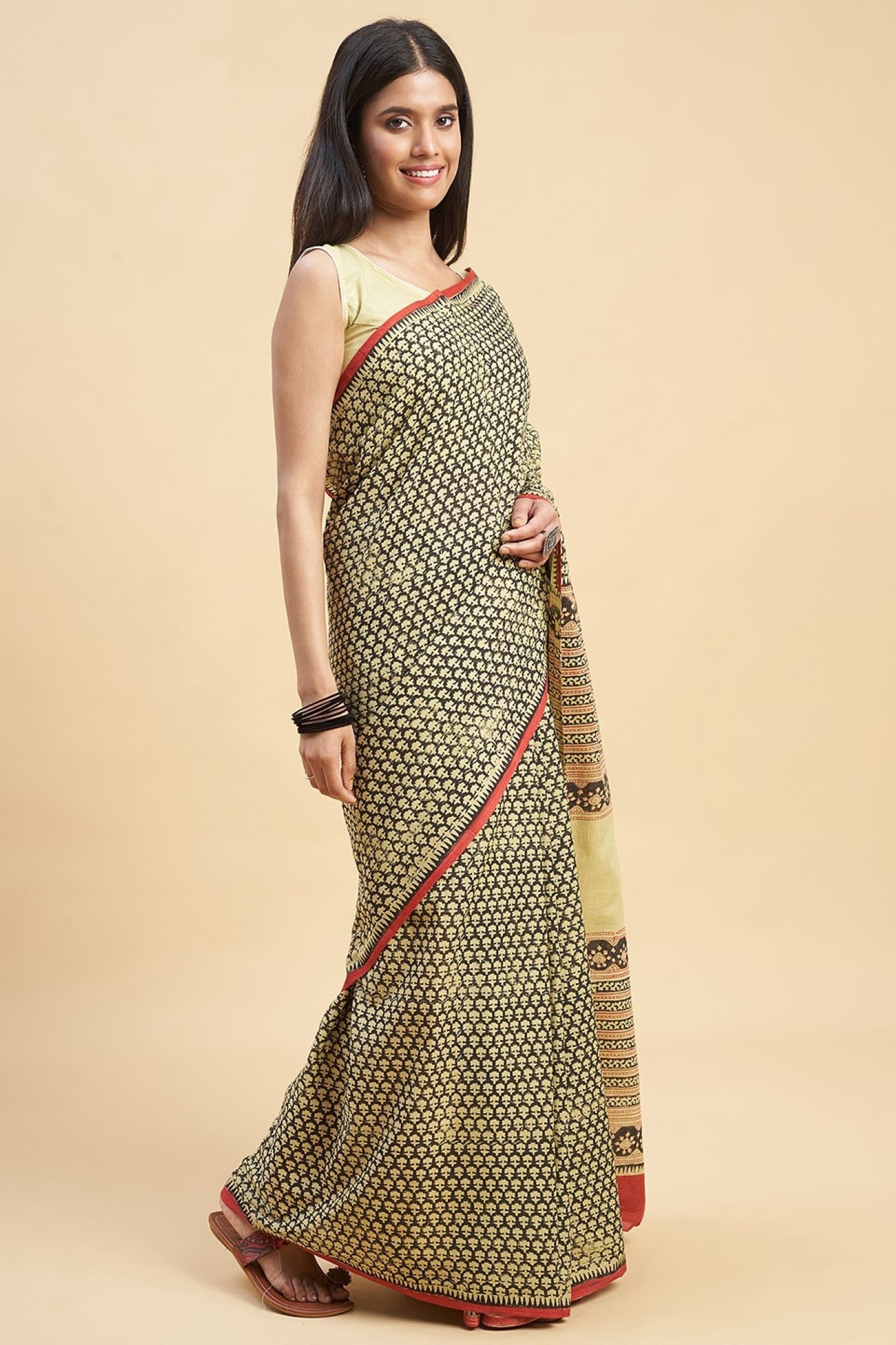"Liberica" HANDBLOCK PRINT MUL COTTON SAREE - SootiSyahi
