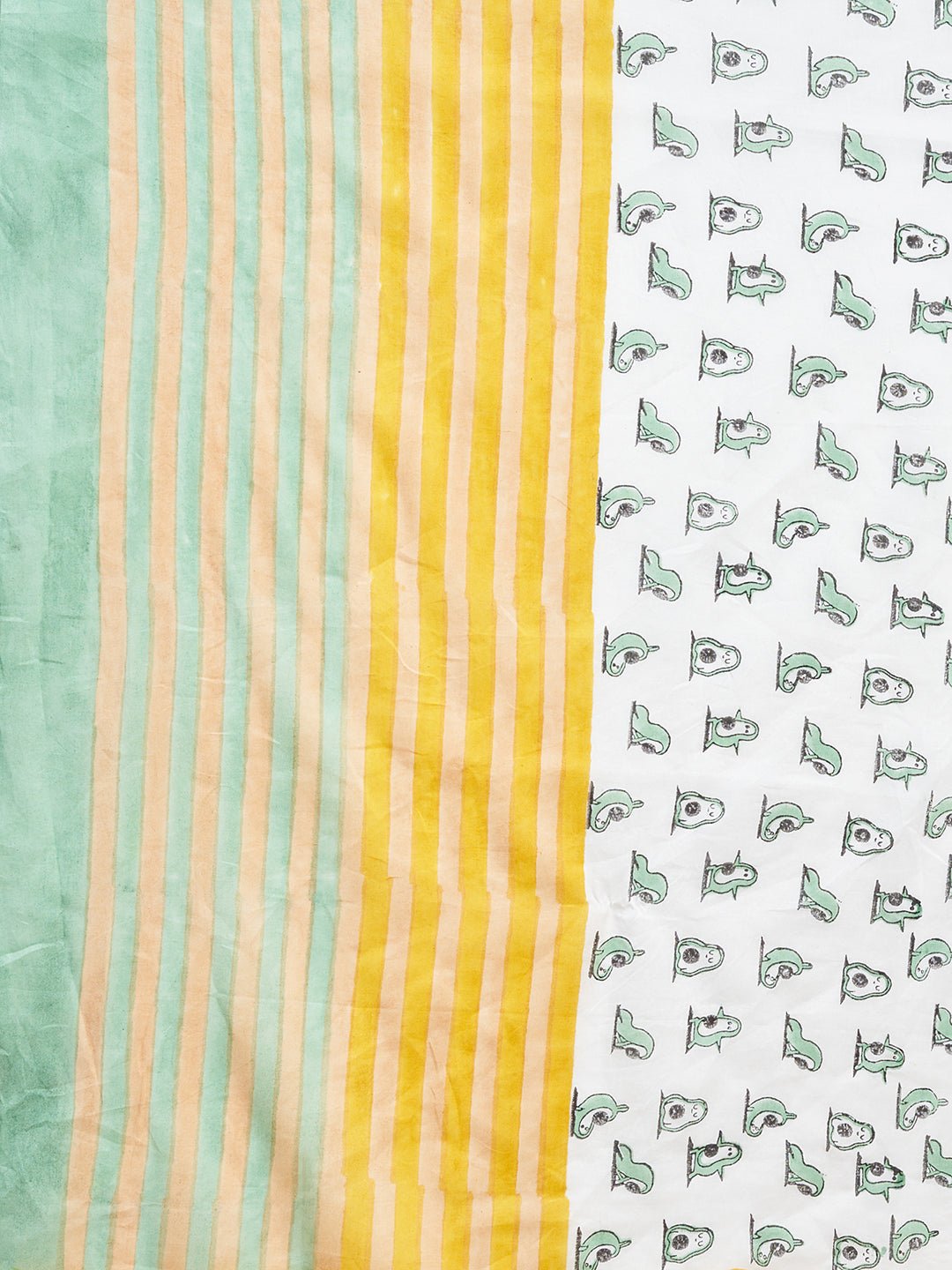 "Little Green Penguins"HANDBLOCK PRINT MUL COTTON SAREE - SootiSyahi