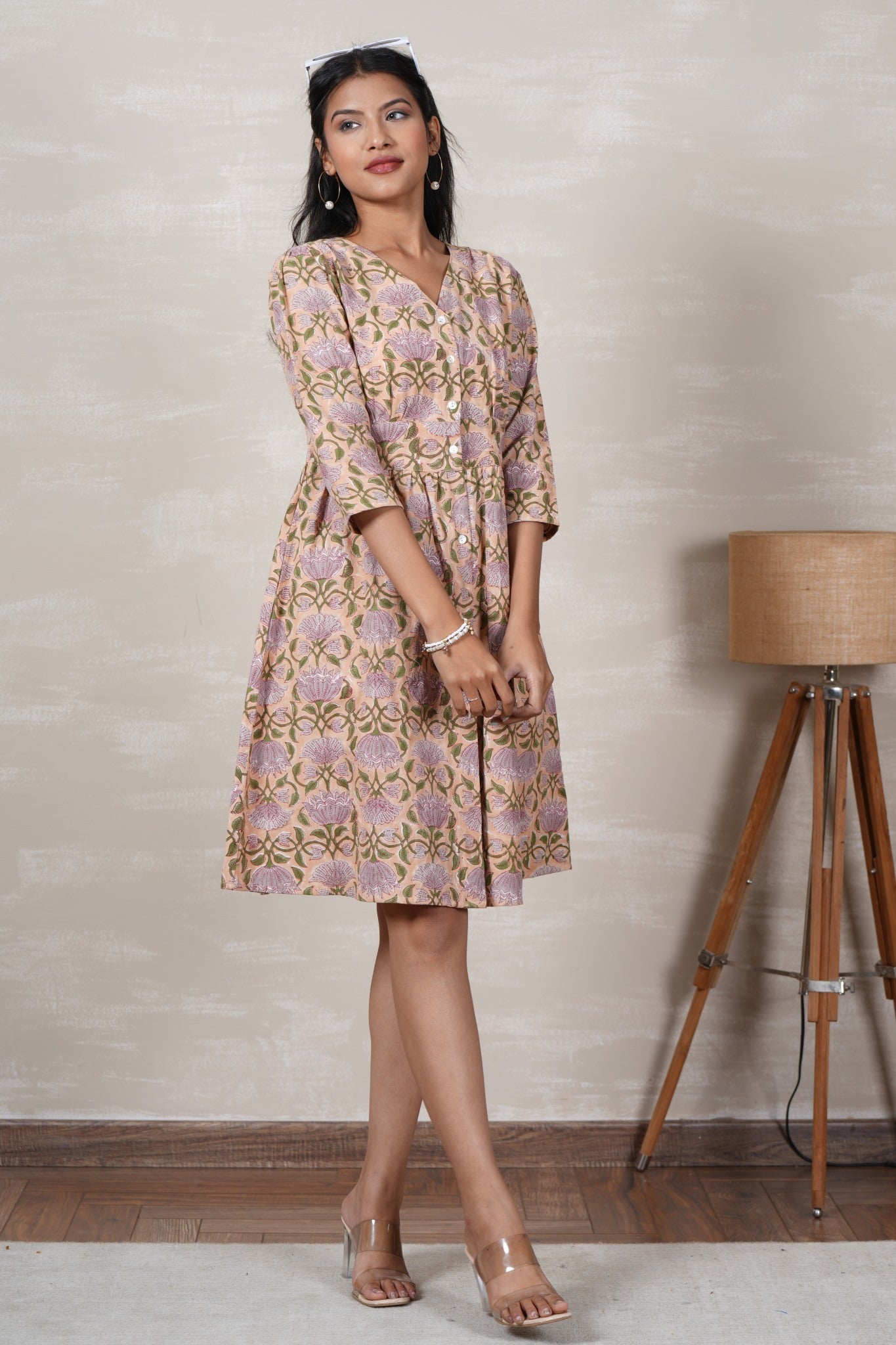 Lotus Love Hand Block Printed Cotton Dress - SootiSyahi