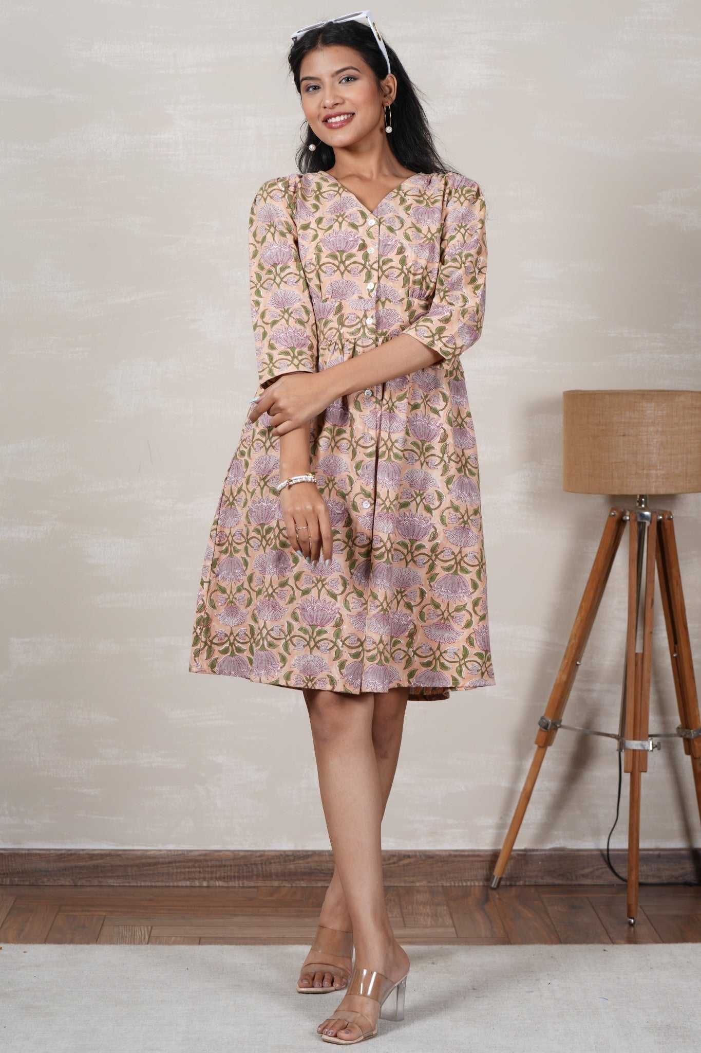 Lotus Love Hand Block Printed Cotton Dress - SootiSyahi