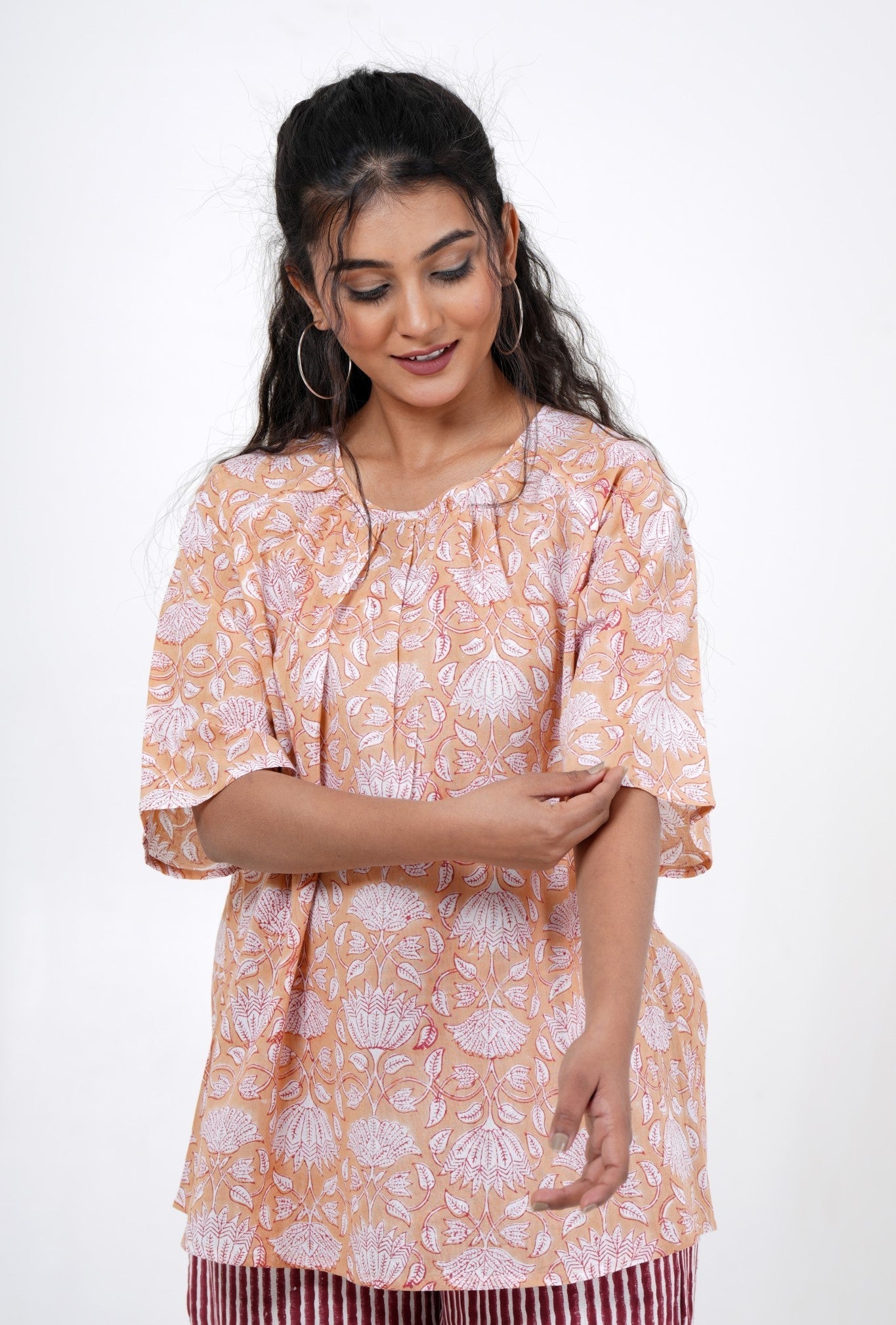 Lotus Petal Hand Block Printed Top - SootiSyahi