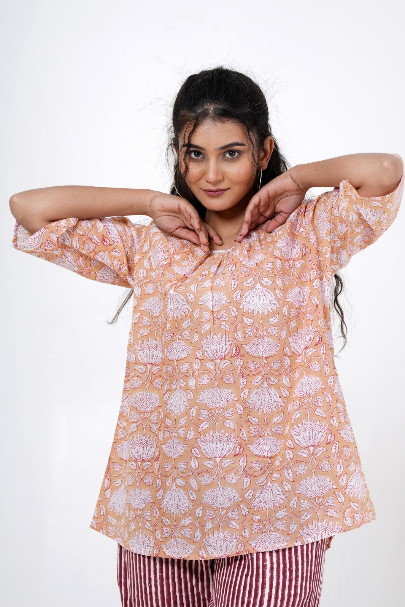 Lotus Petal Hand Block Printed Top - SootiSyahi