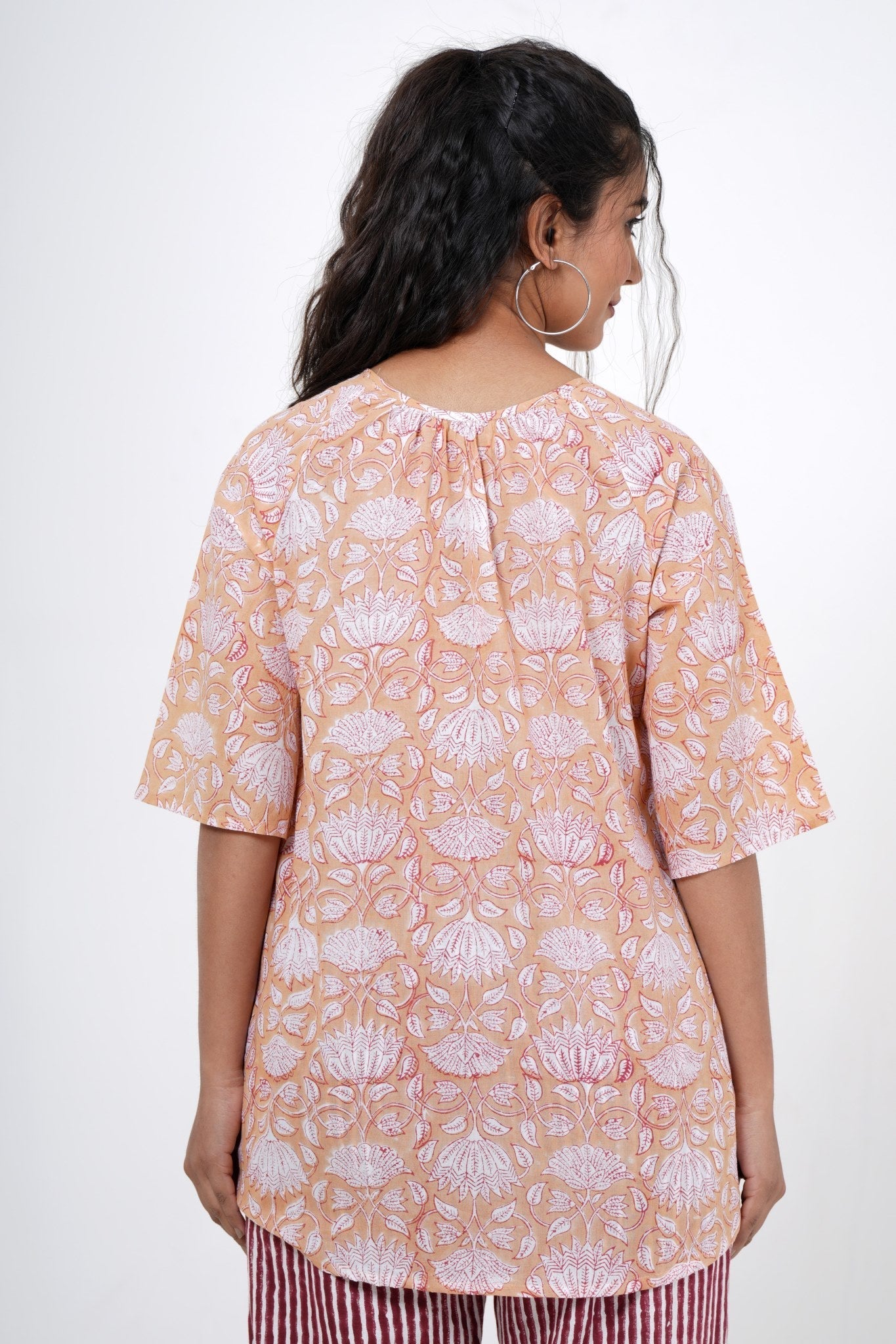 Lotus Petal Hand Block Printed Top - SootiSyahi