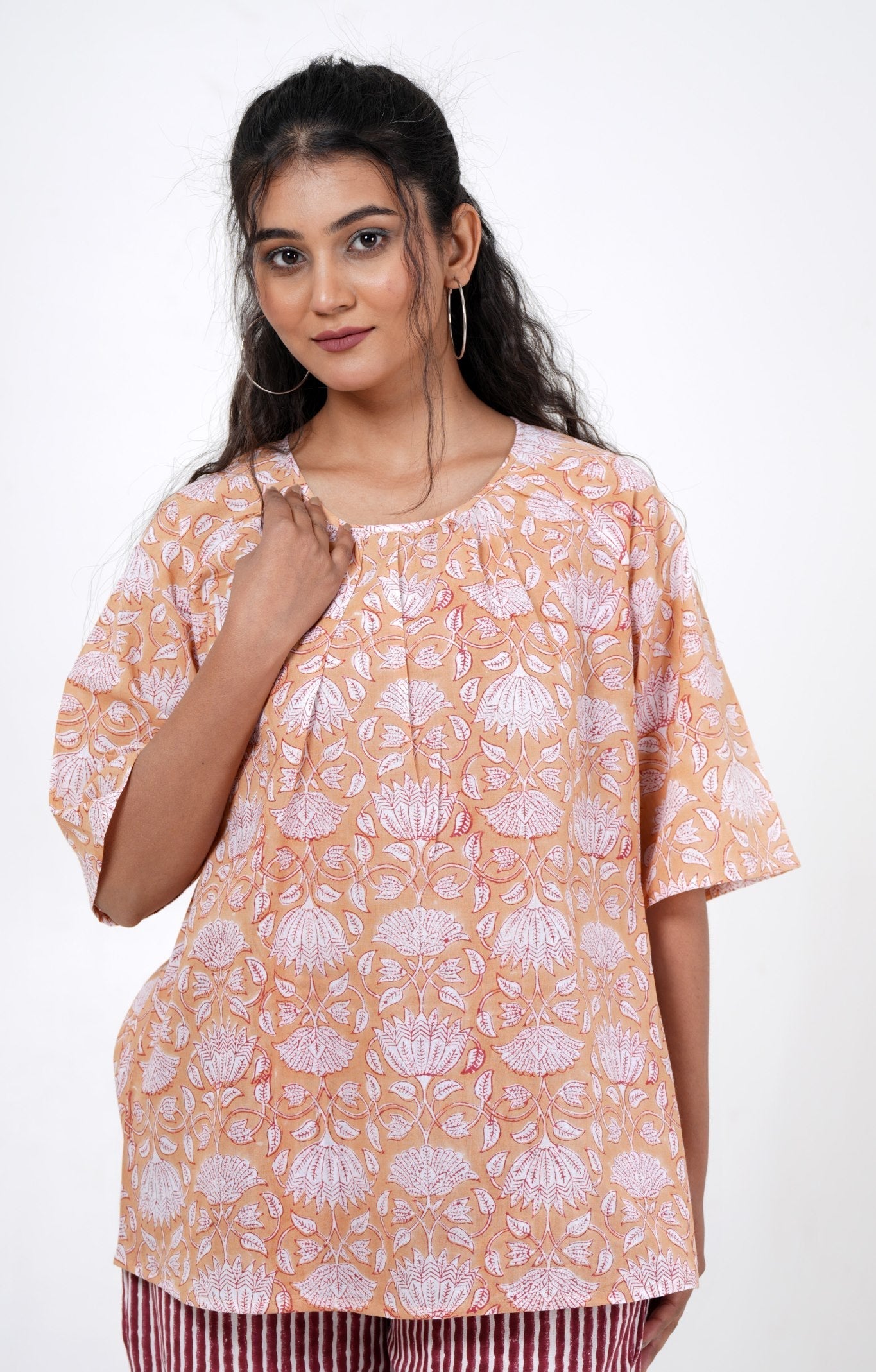 Lotus Petal Hand Block Printed Top - SootiSyahi