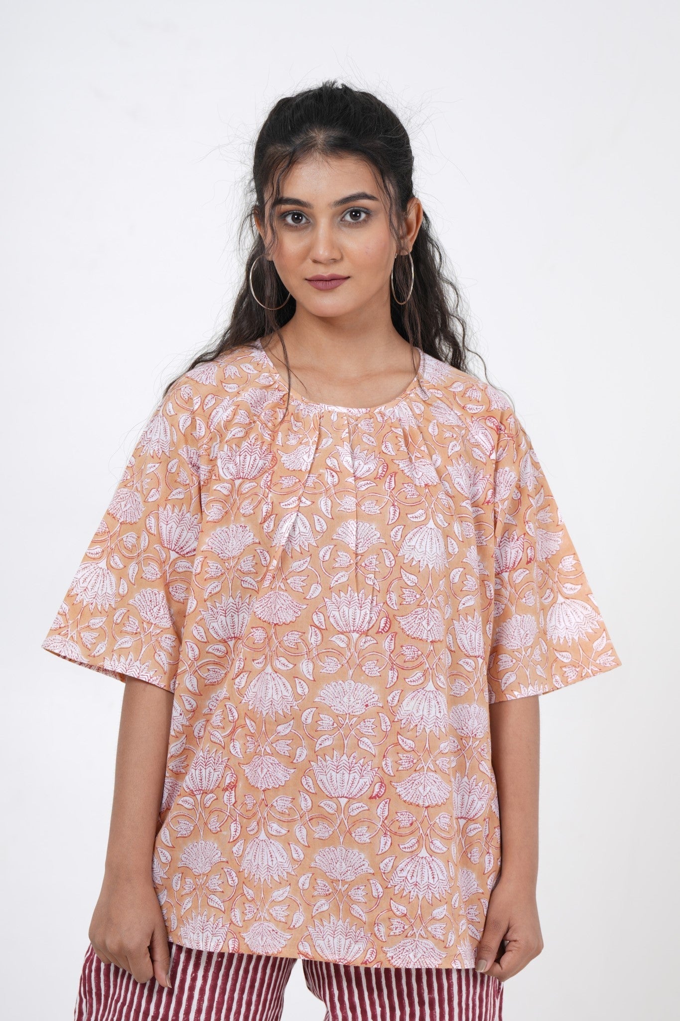 Lotus Petal Hand Block Printed Top - SootiSyahi