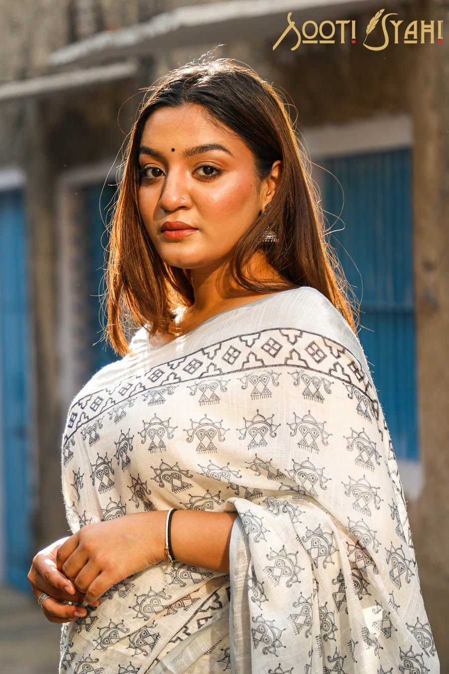 "LUCID" HANDBLOCK PRINT SLUB COTTON SAREE - SootiSyahi