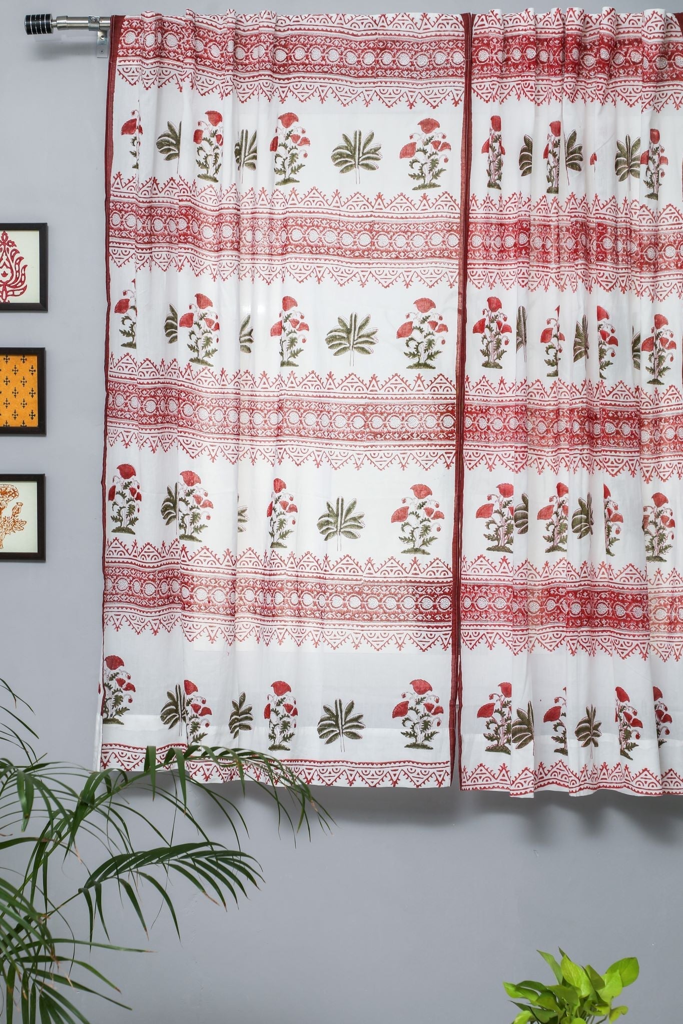 'Made on Earth' Handblock Printed Cotton Window Curtain - SootiSyahi