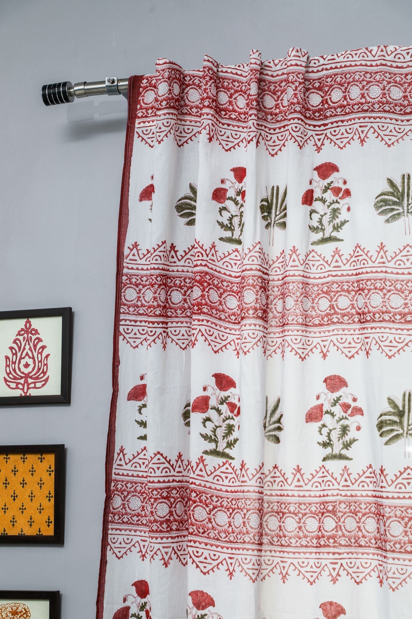 'Made on Earth' Handblock Printed Cotton Window Curtain - SootiSyahi